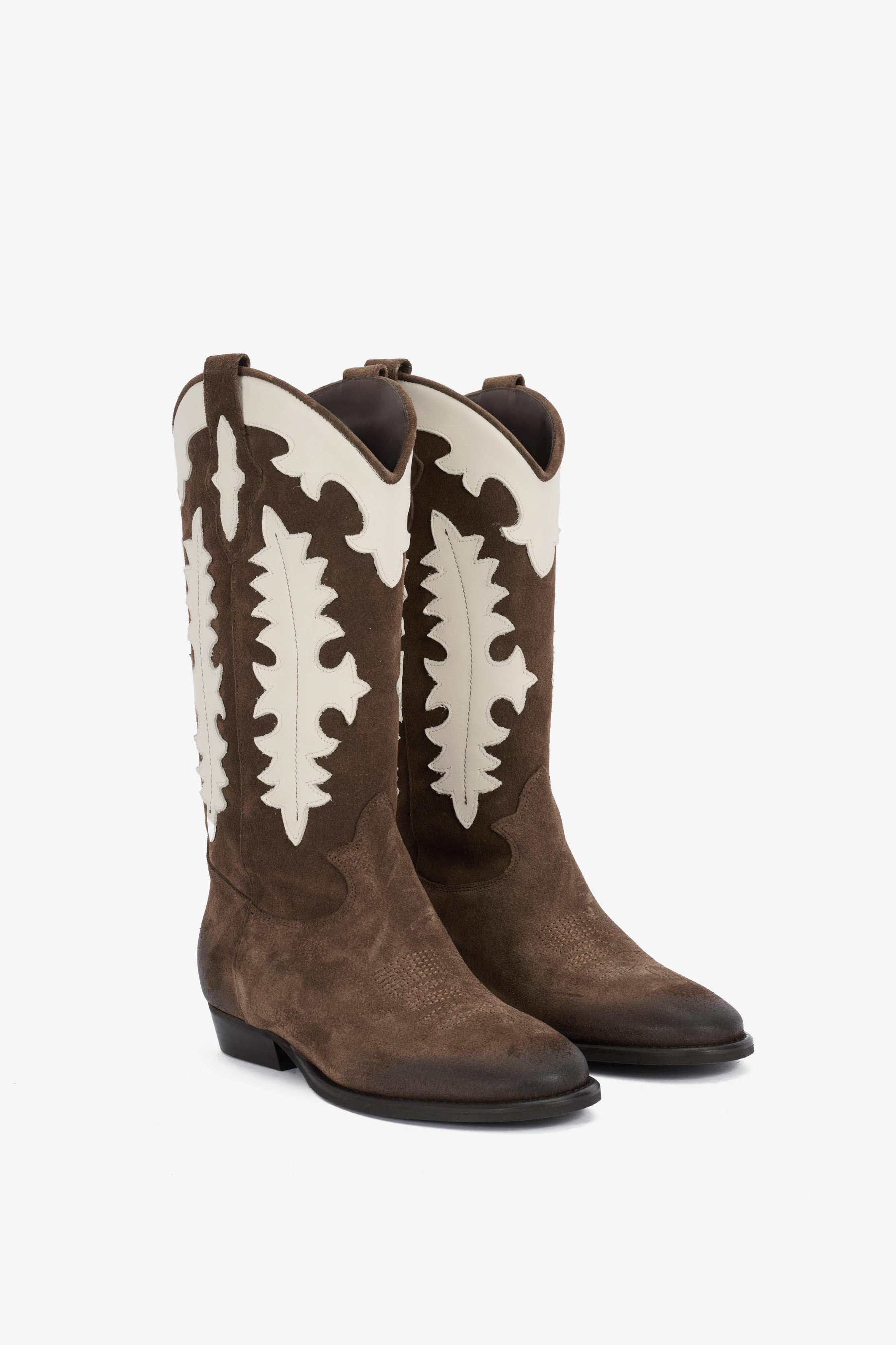 Stivale in Camoscio Tabacco e Riporti Panna - Aurora