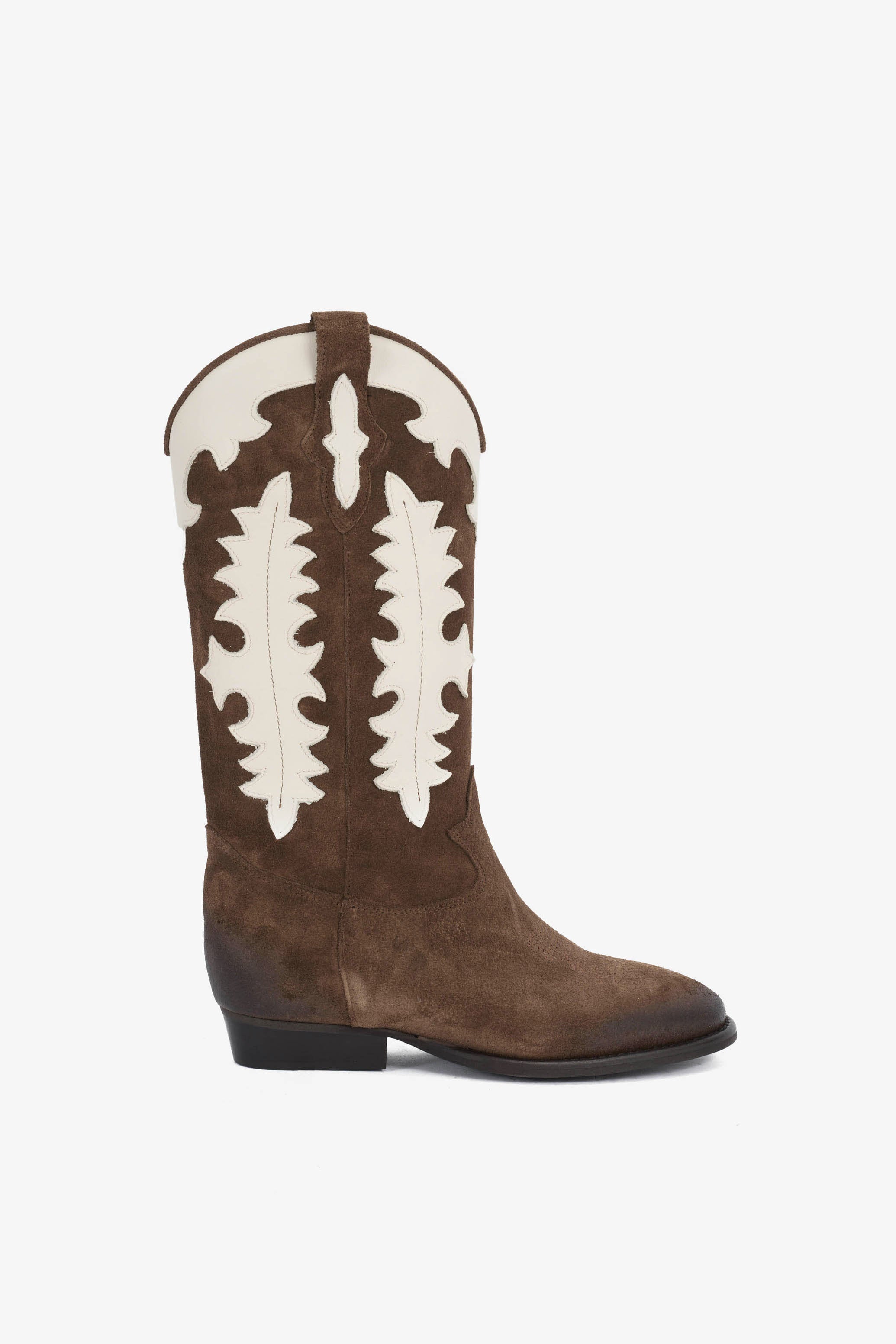 Stivale in Camoscio Tabacco e Riporti Panna - Aurora