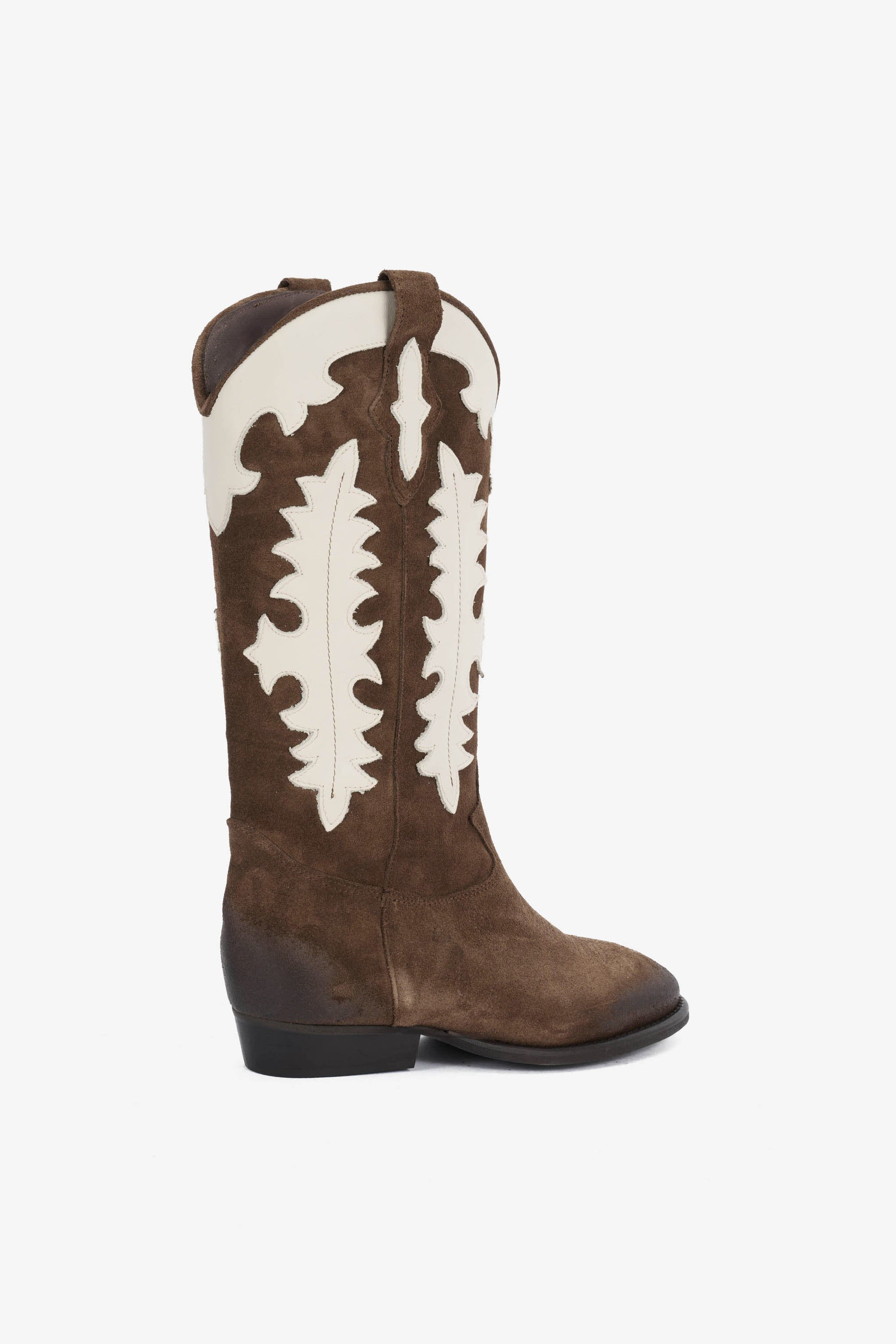 Stivale in Camoscio Tabacco e Riporti Panna - Aurora