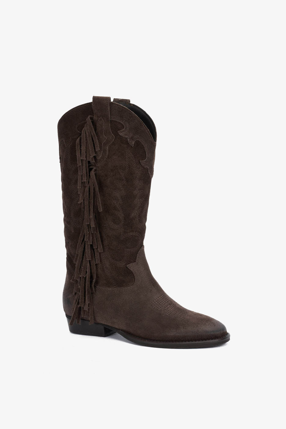 Stivale in Camoscio T.Moro con Ricamo e Frange - Electra