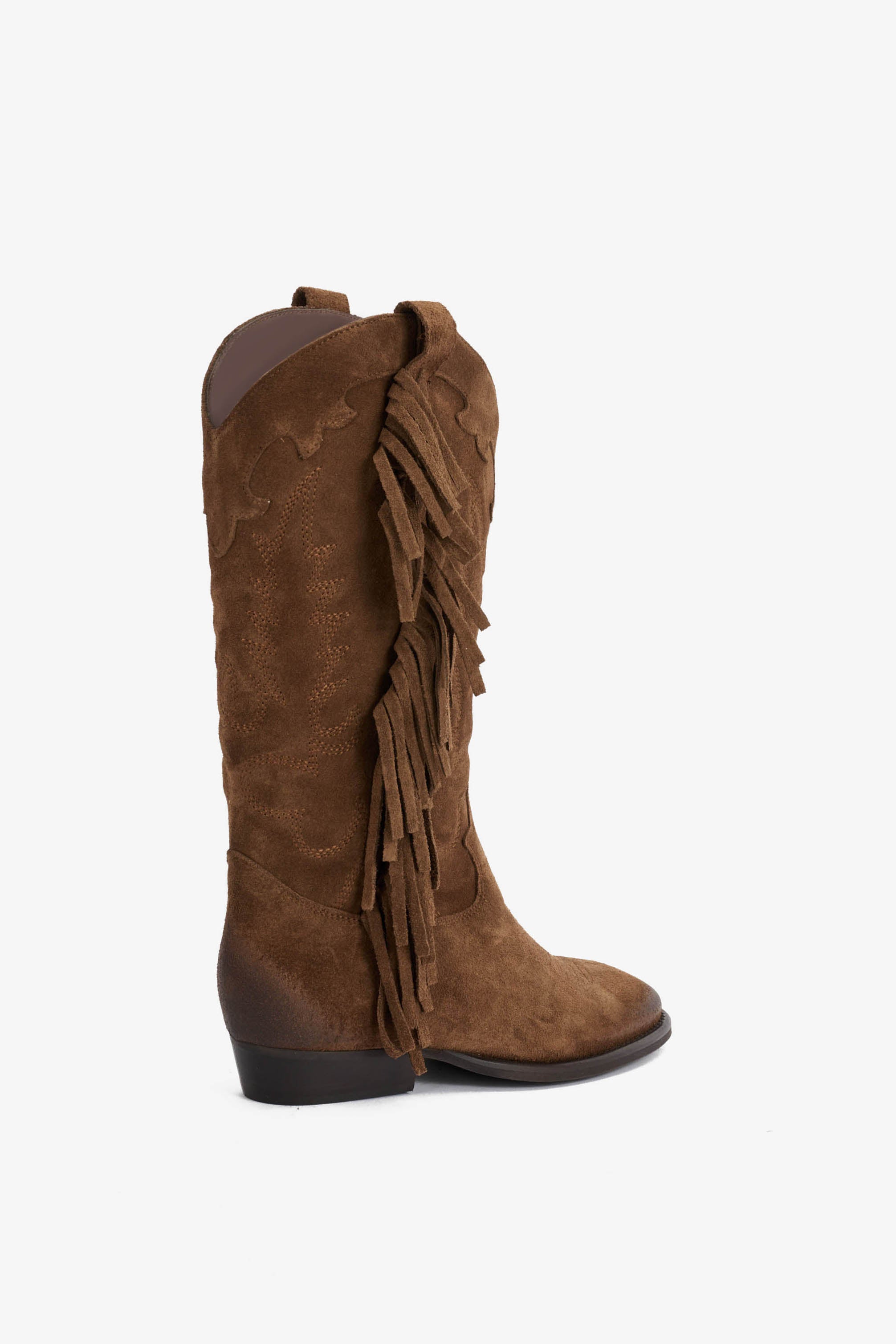 Stivale in Camoscio Tabacco con Ricamo e Frange - Electra