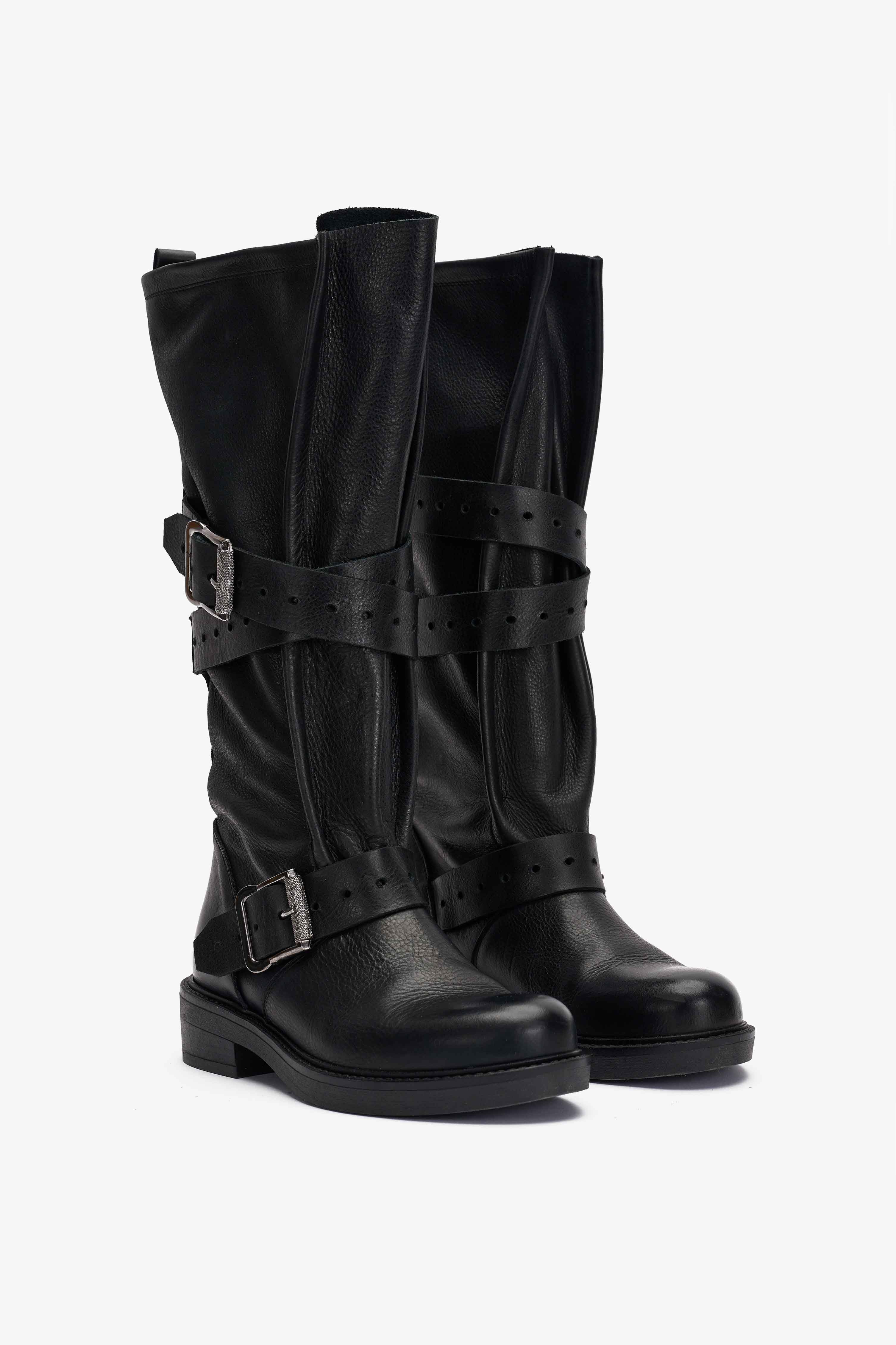 Stivale Biker in Vitello Nero - Nyx