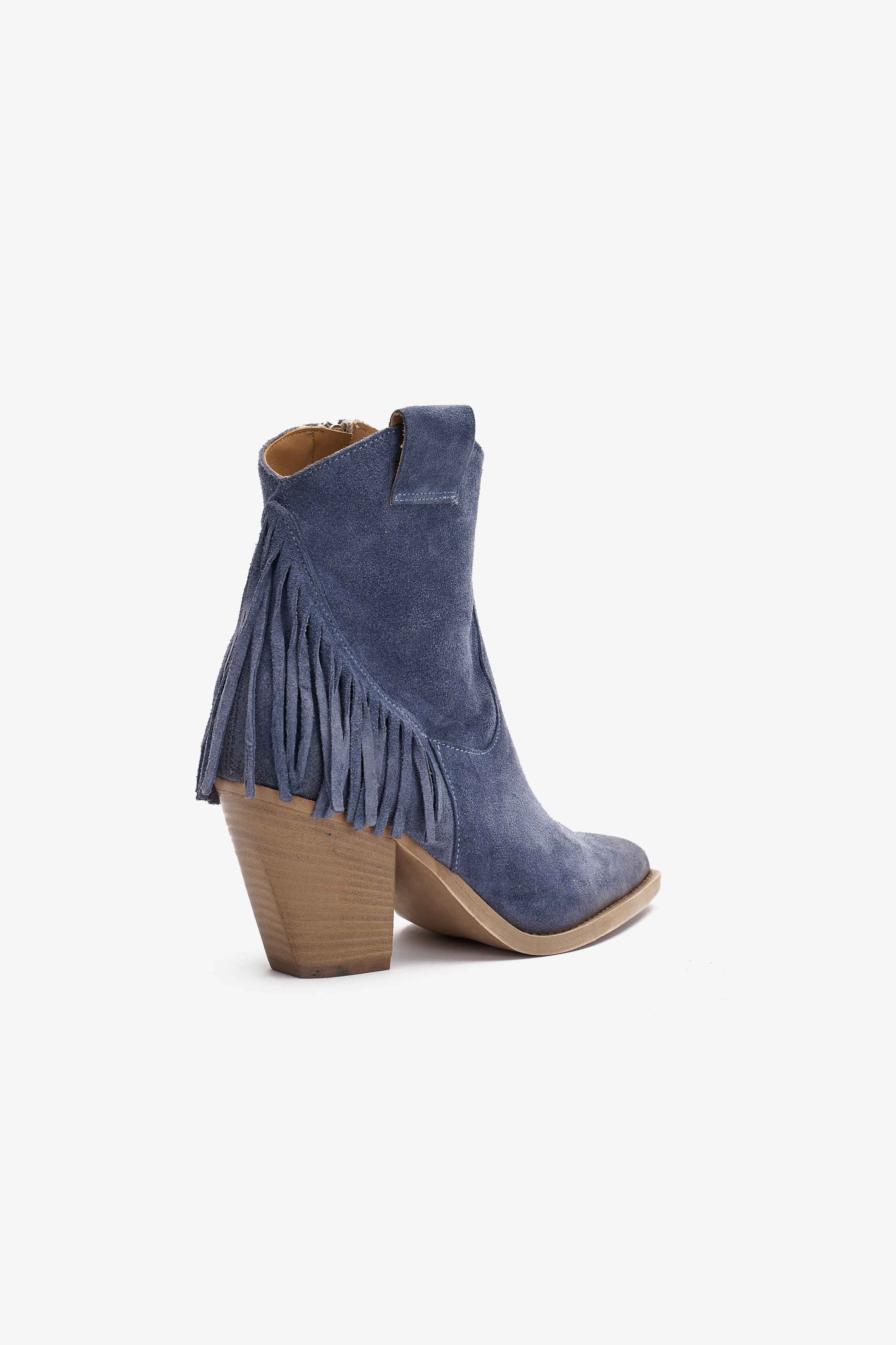 Stivaletto in Camoscio Blu Denim con Frange - Ember