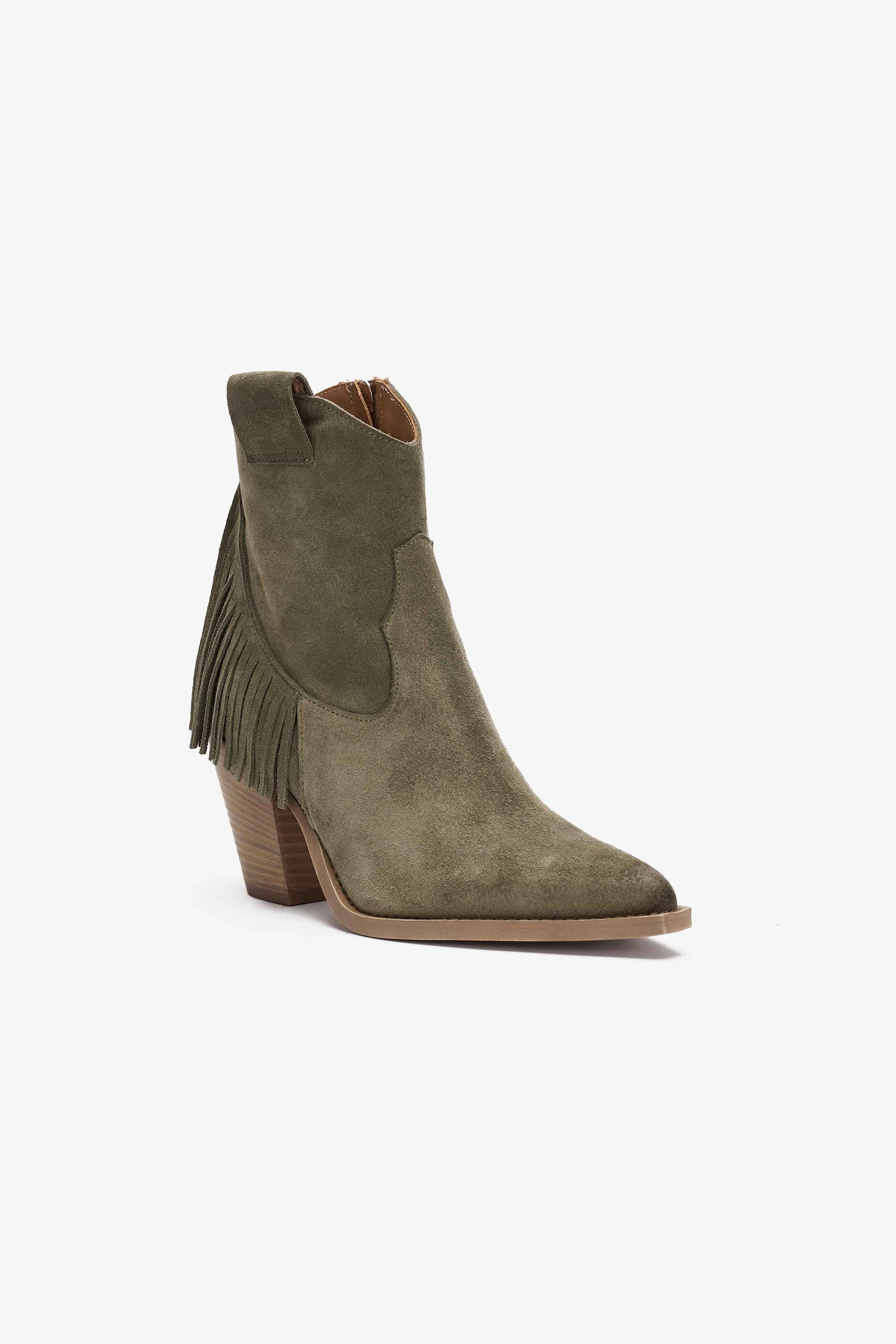 Stivaletto in Camoscio Verde con Frange - Ember