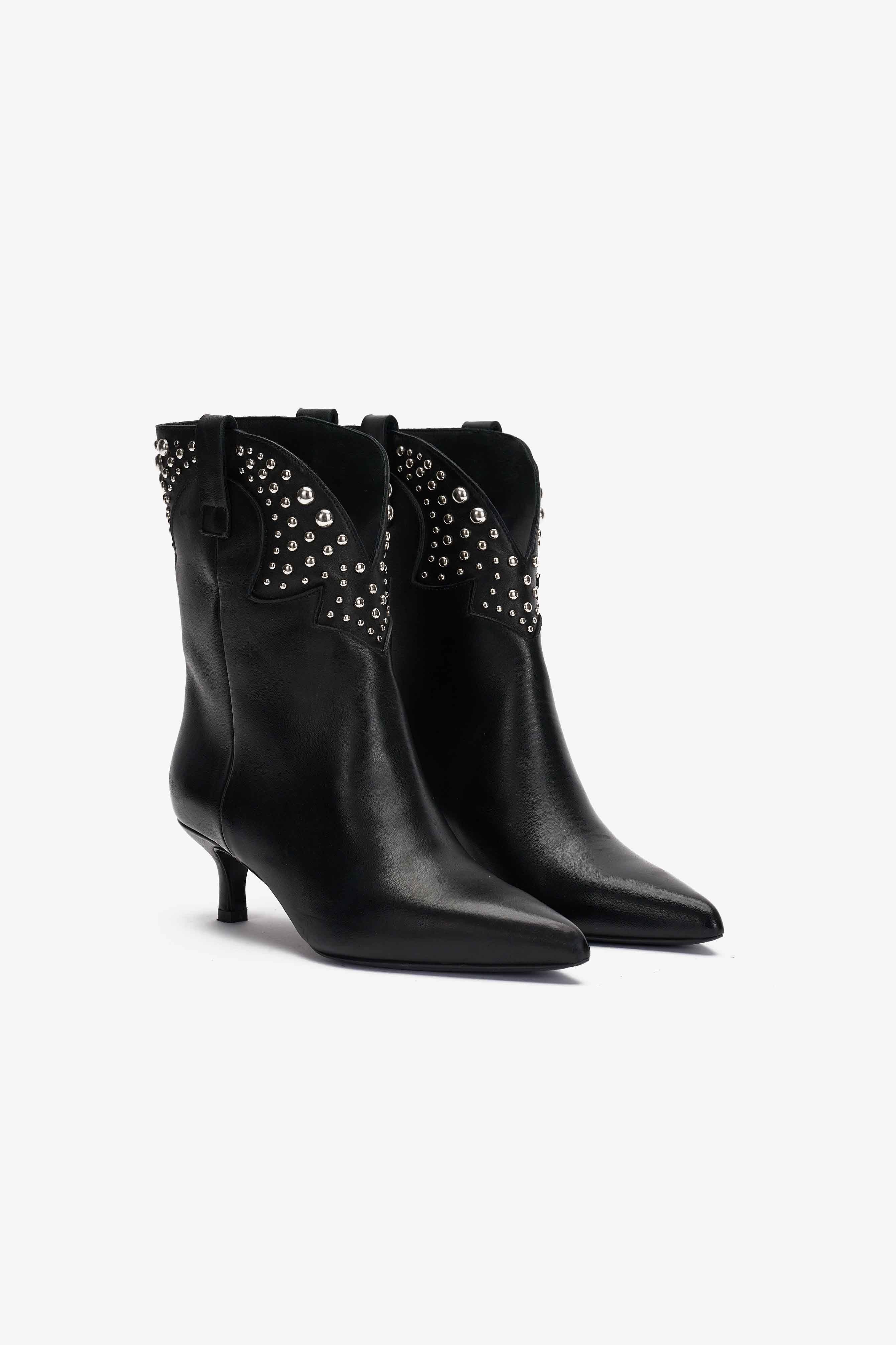Stivaletto Texano in Vitello Nero con Borchie - Glam