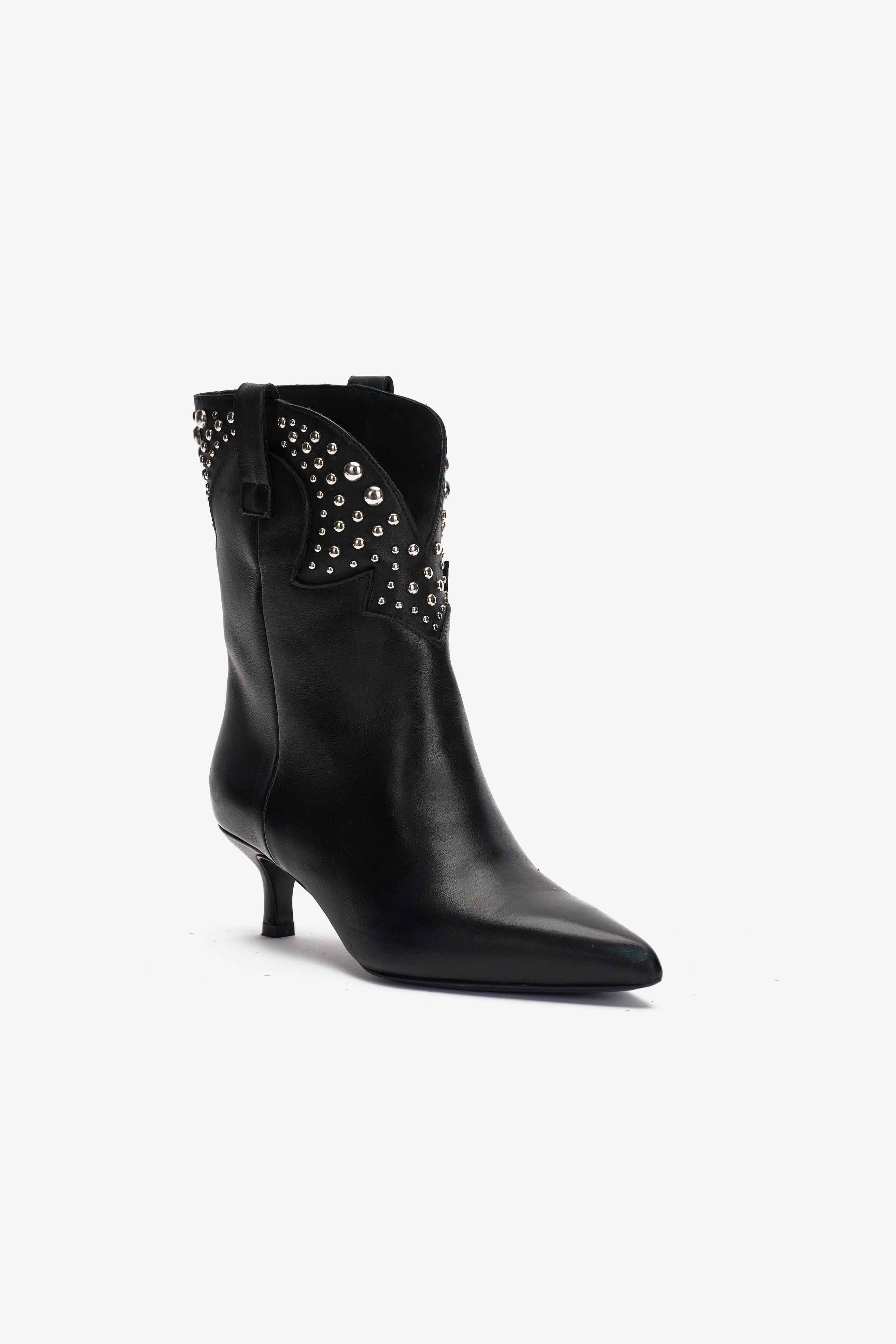 Stivaletto Texano in Vitello Nero con Borchie - Glam