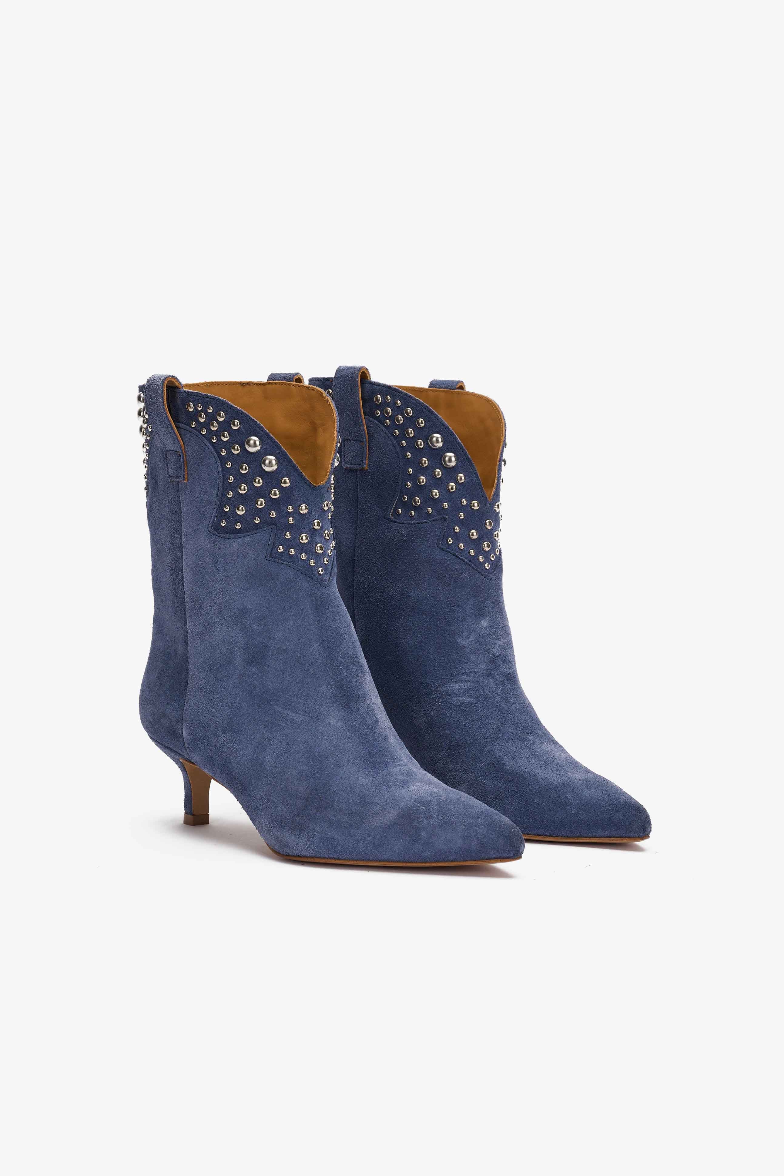 Stivaletto in Camoscio Blu Denim con Borchie - Glam