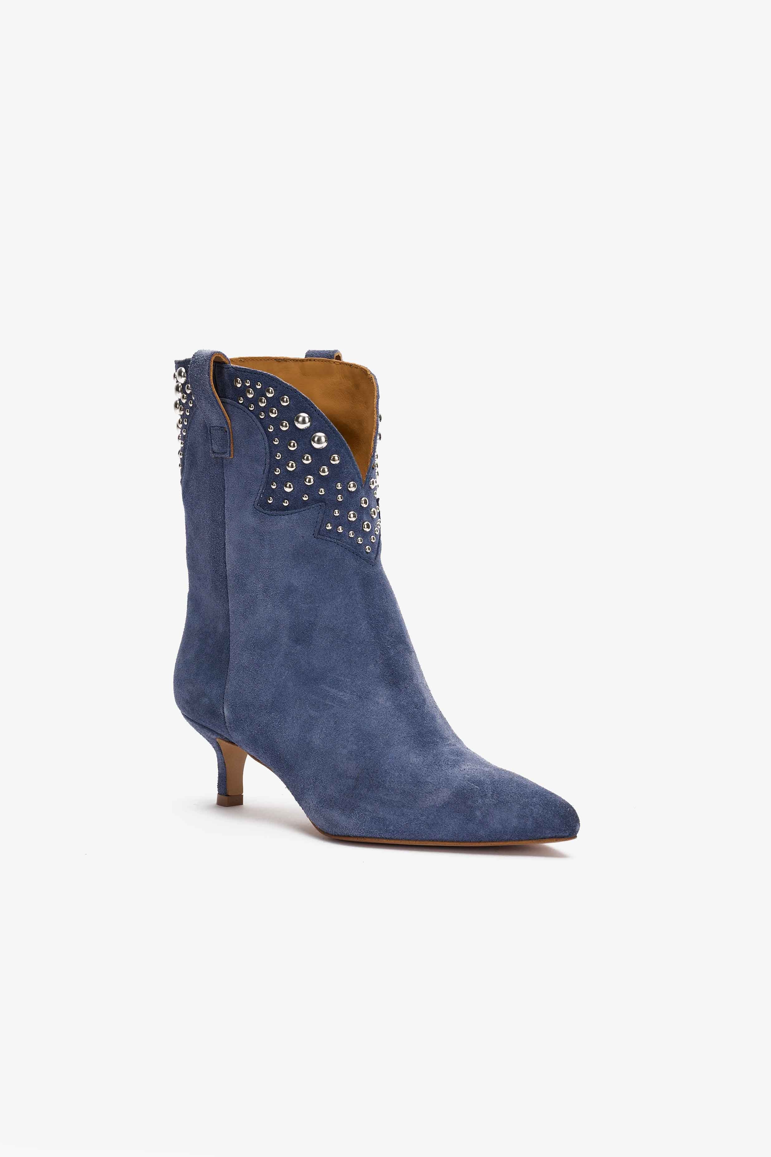 Stivaletto in Camoscio Blu Denim con Borchie - Glam