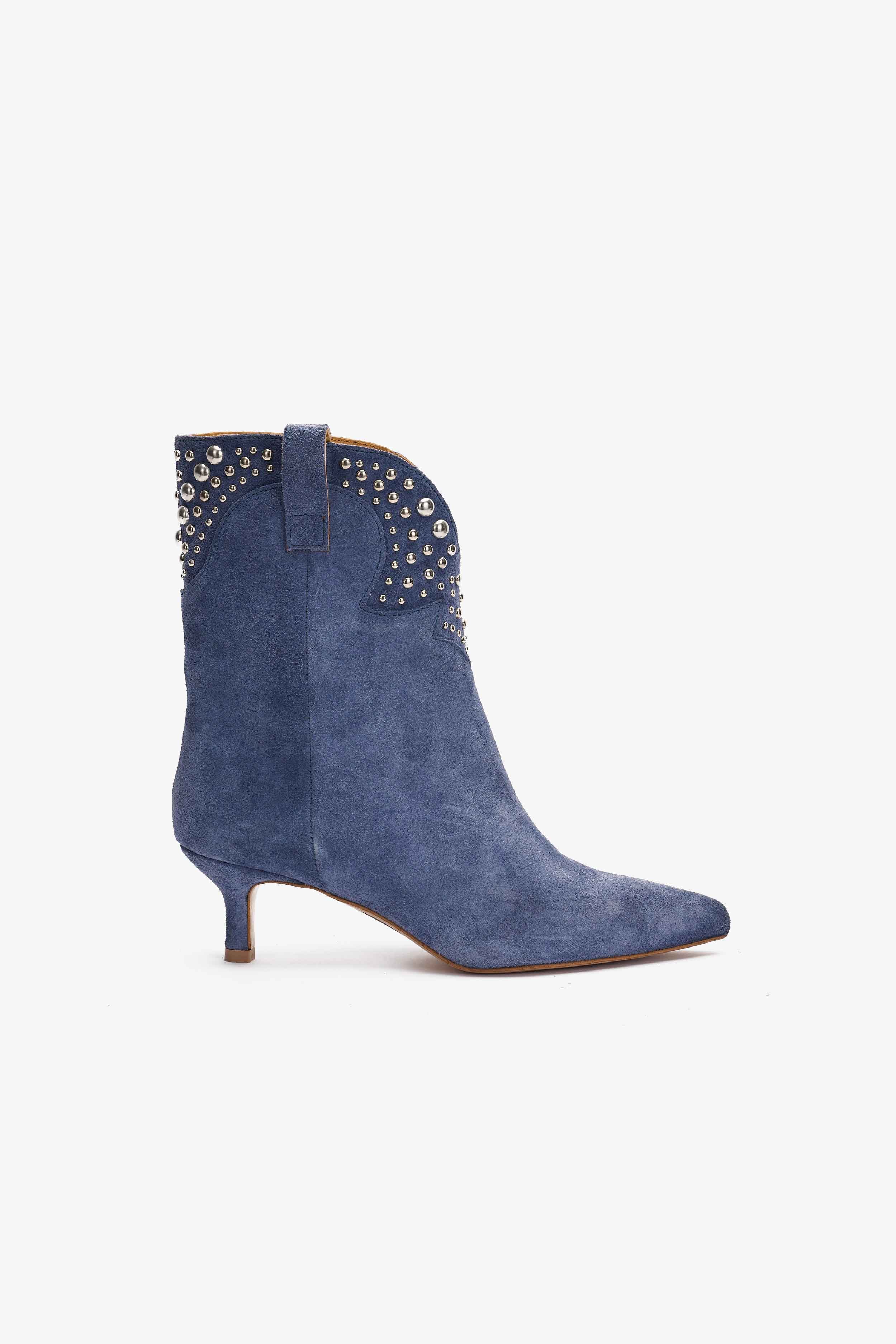 Stivaletto in Camoscio Blu Denim con Borchie - Glam