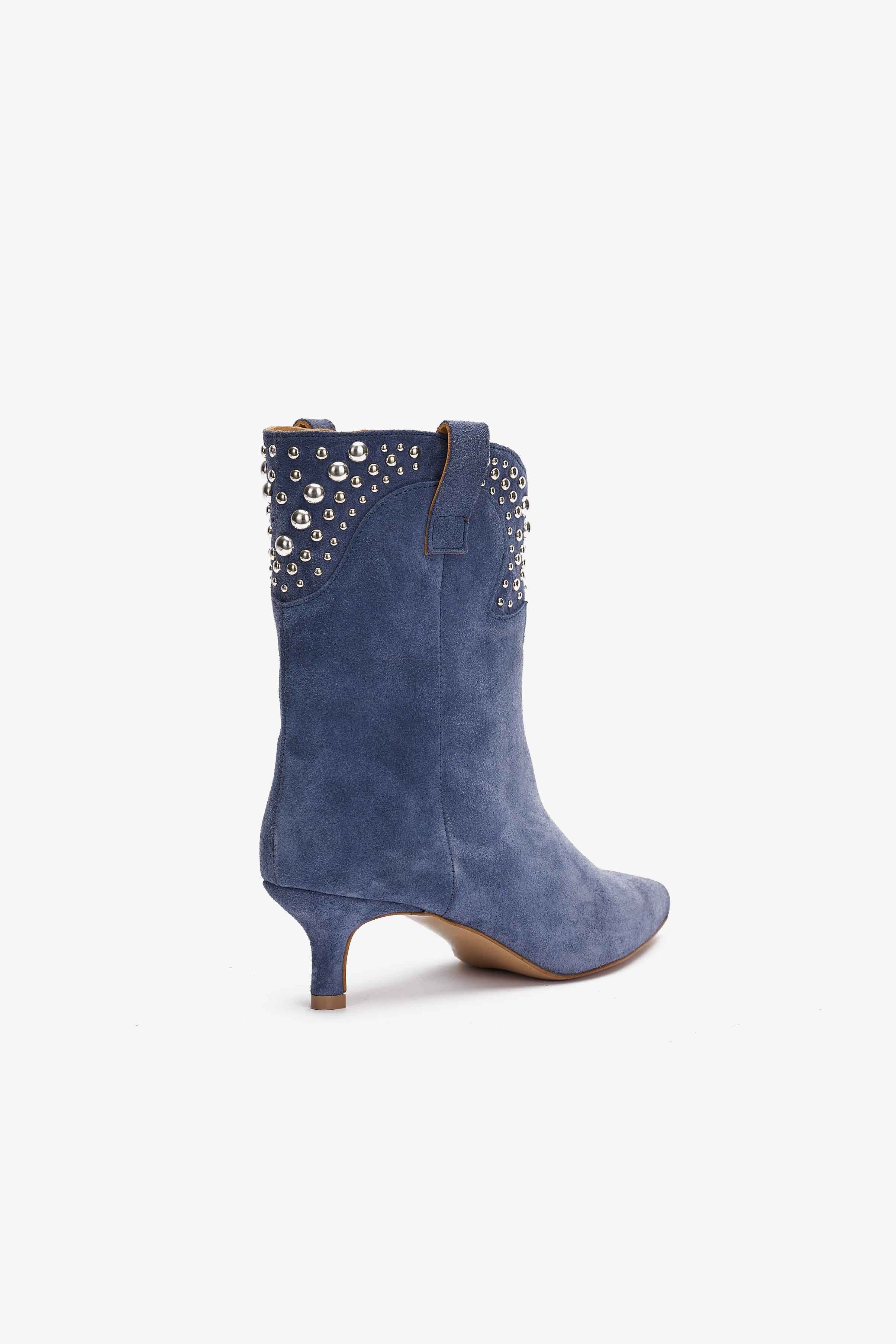 Stivaletto in Camoscio Blu Denim con Borchie - Glam