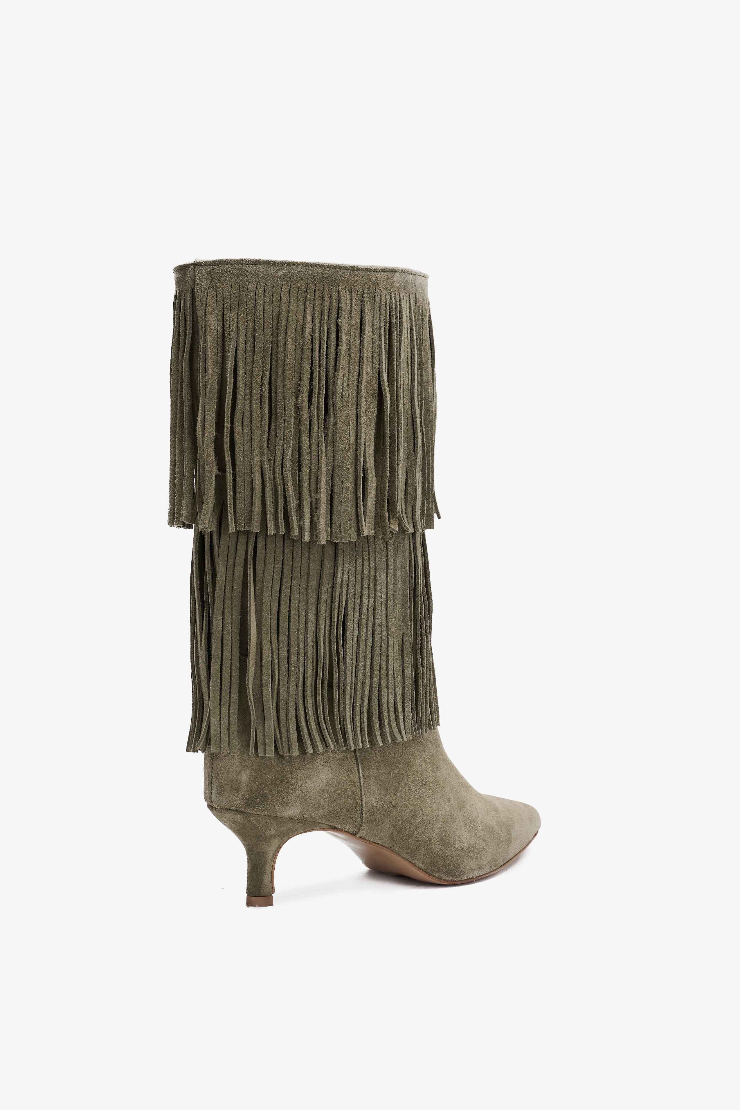 Stivale in Camoscio Verde Militare con Doppia Frangia - Zara