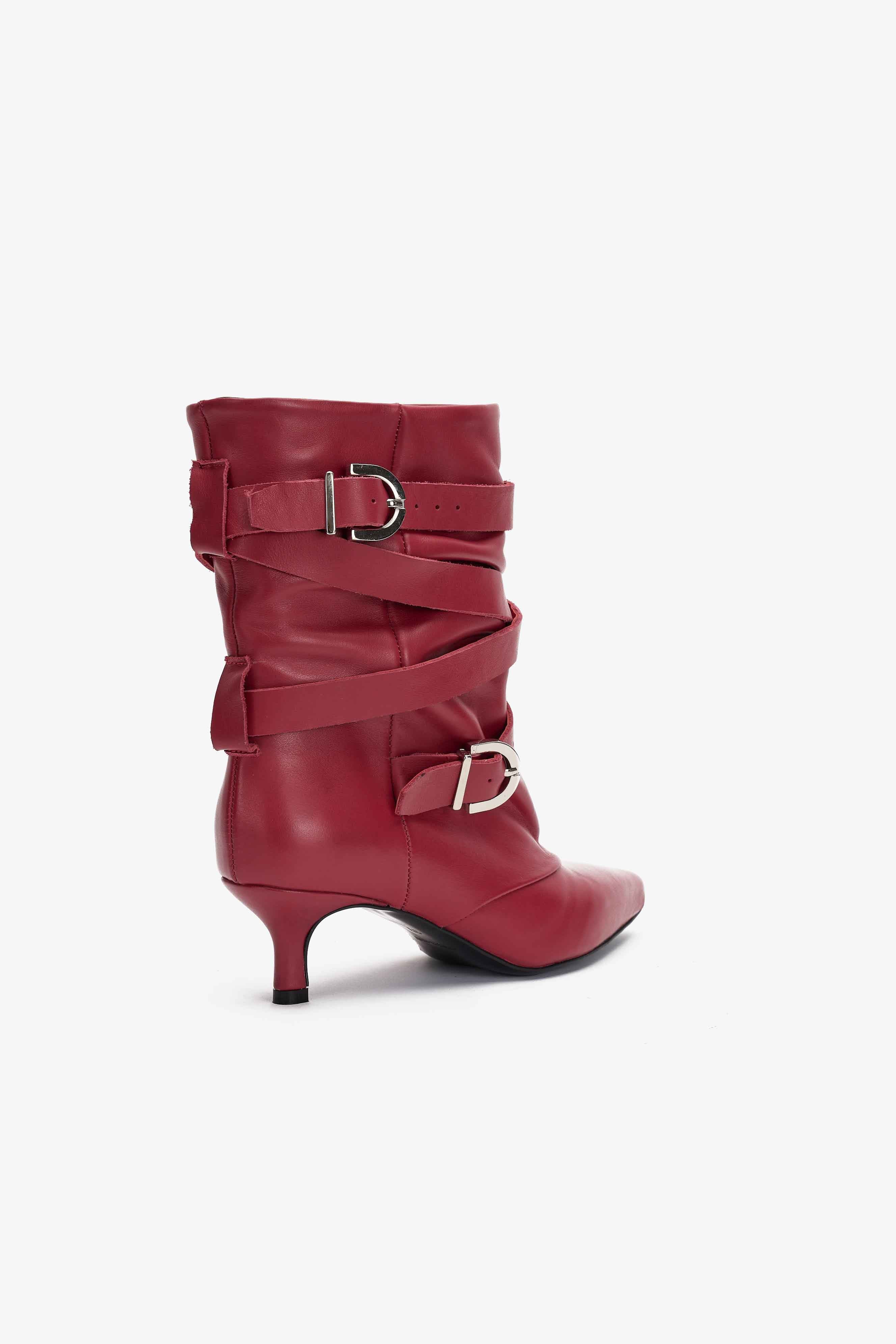 Stivaletto in Pelle Bordeaux con Multi-Cinturino - Rebel