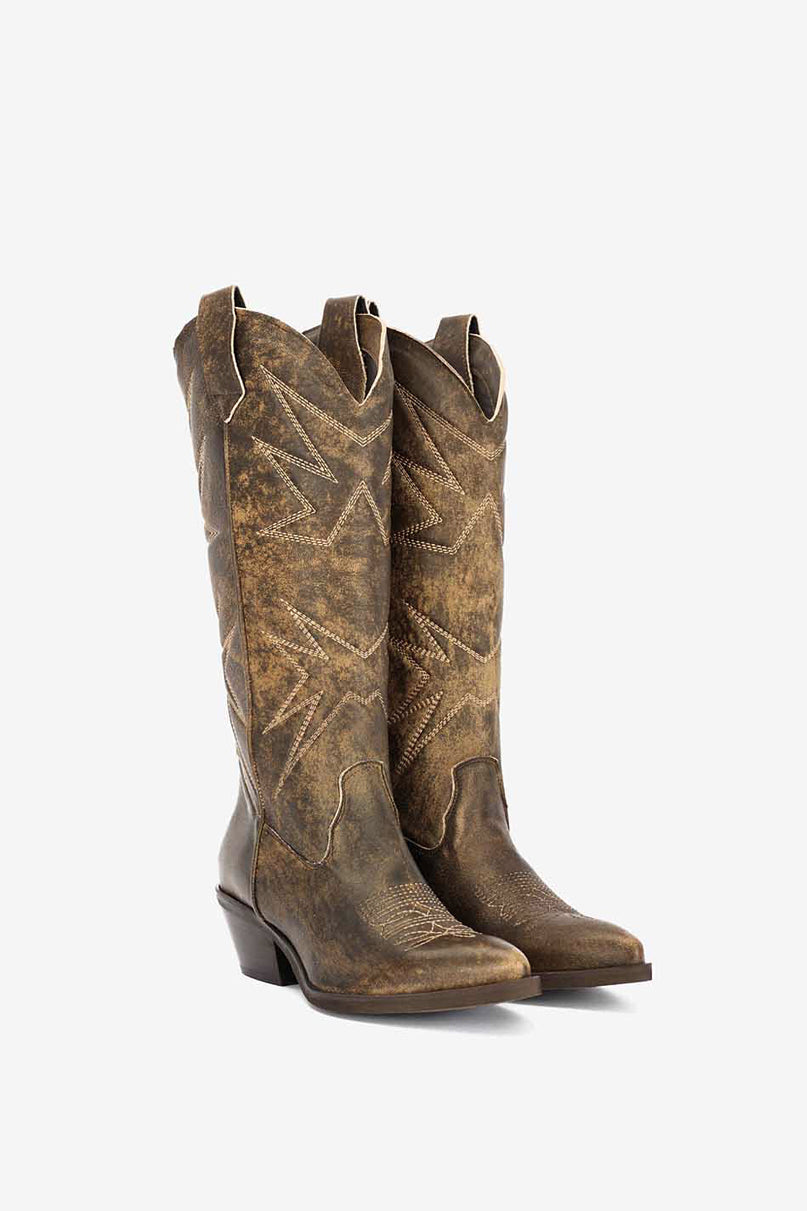 Stivale in Vintage Brown e Ricamo Stella - Luce