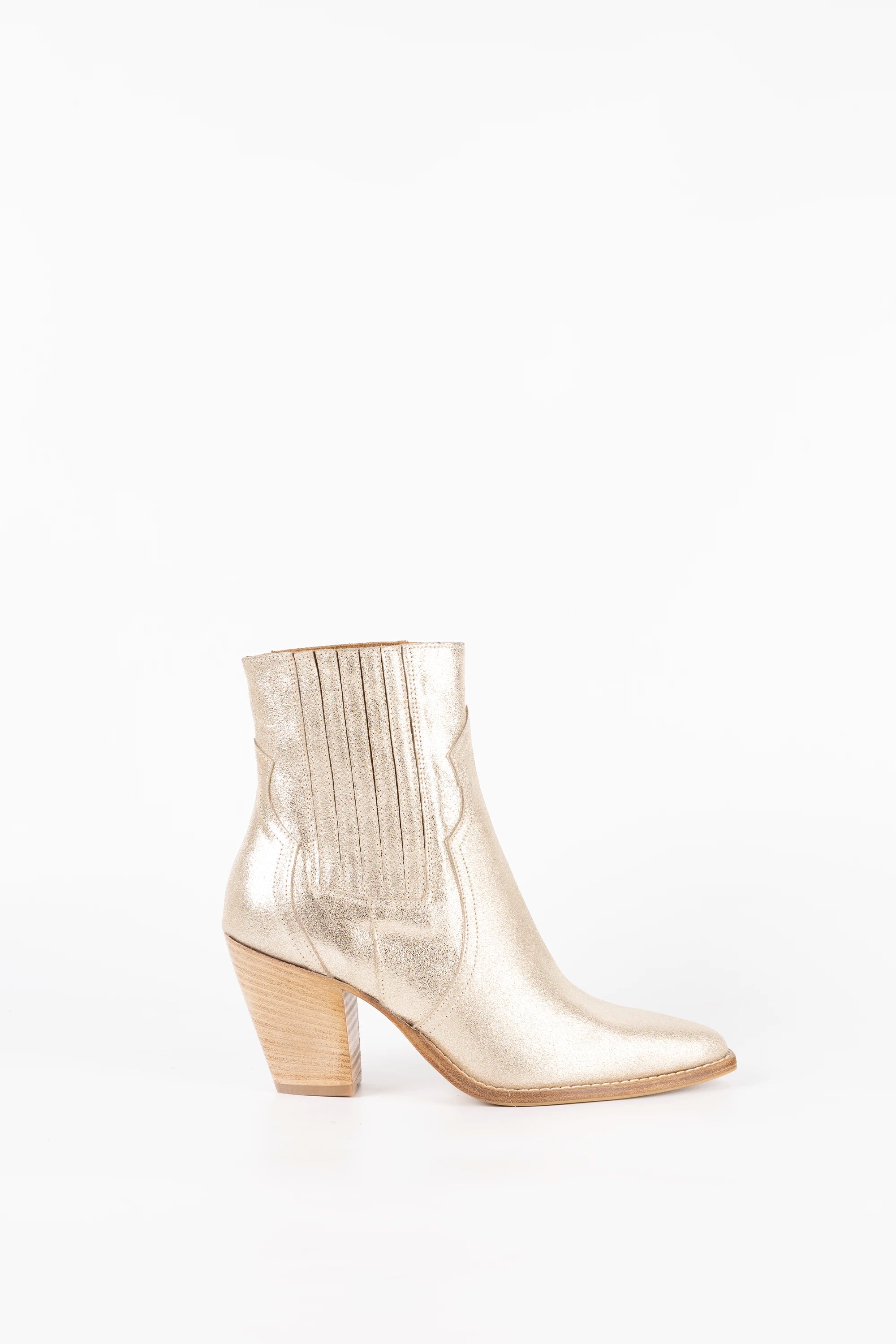 Stivaletto in Pelle Laminata Platino con Elastico Laterale - Lyra