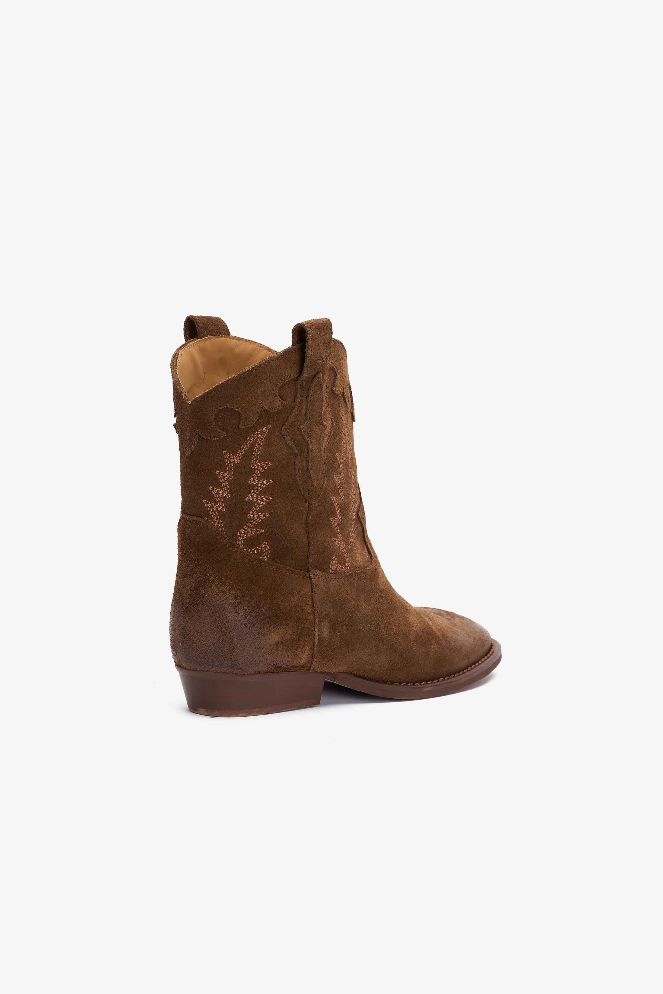 Stivaletto in Camoscio Tabacco con Ricami - Rodeo