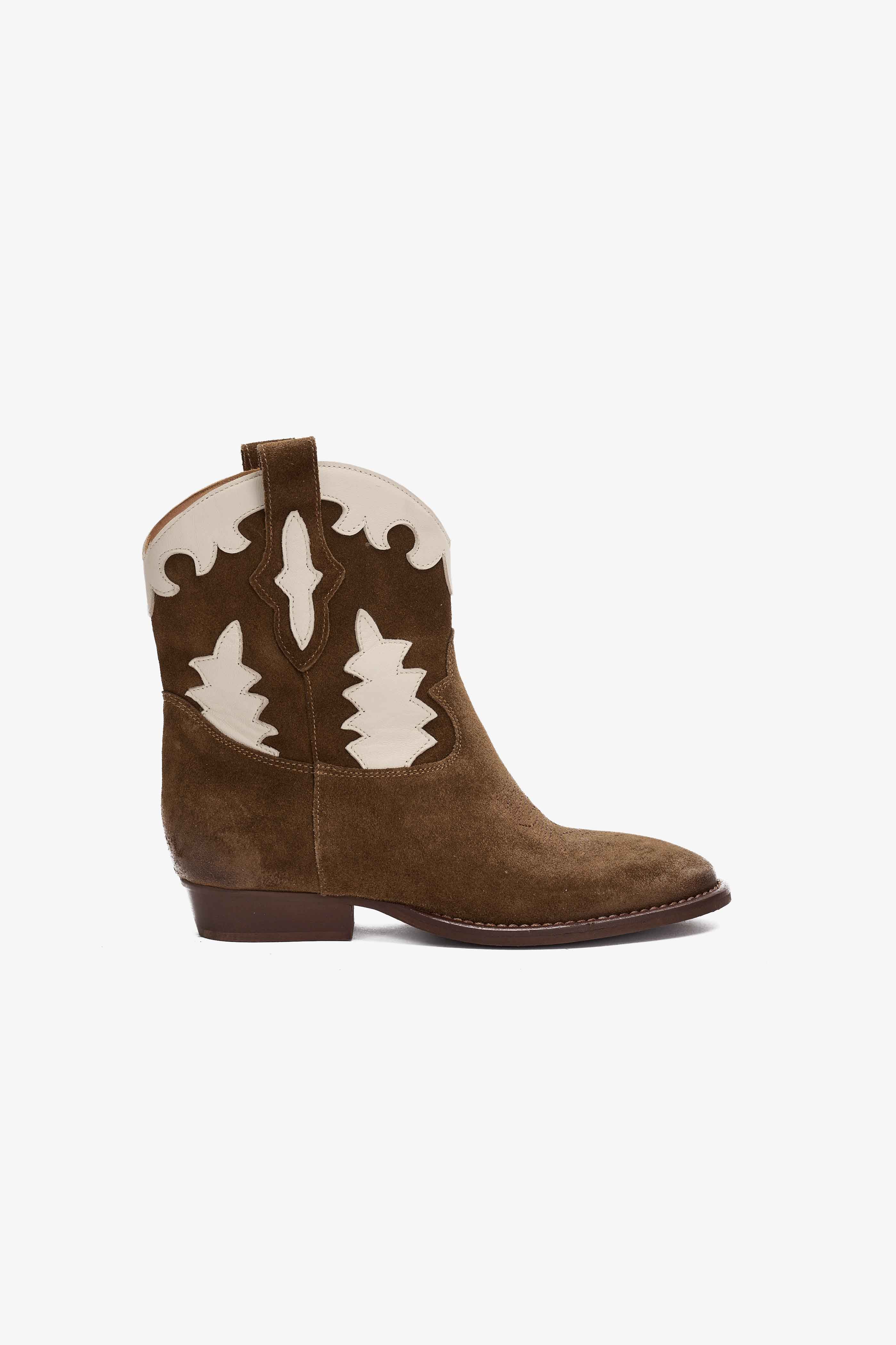 Stivaletto in Camoscio Castagna con Riporti Panna - Rodeo