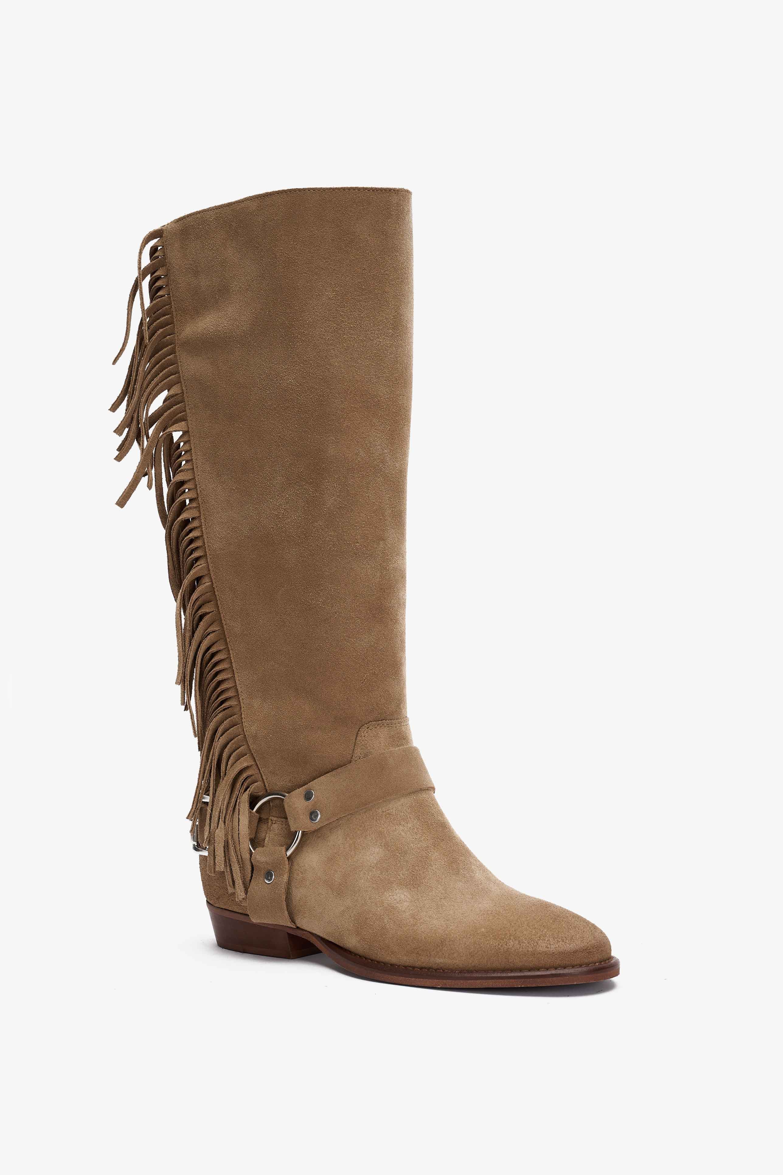 Stivale in Camoscio Deserto con Frange e Cinturino - Stone