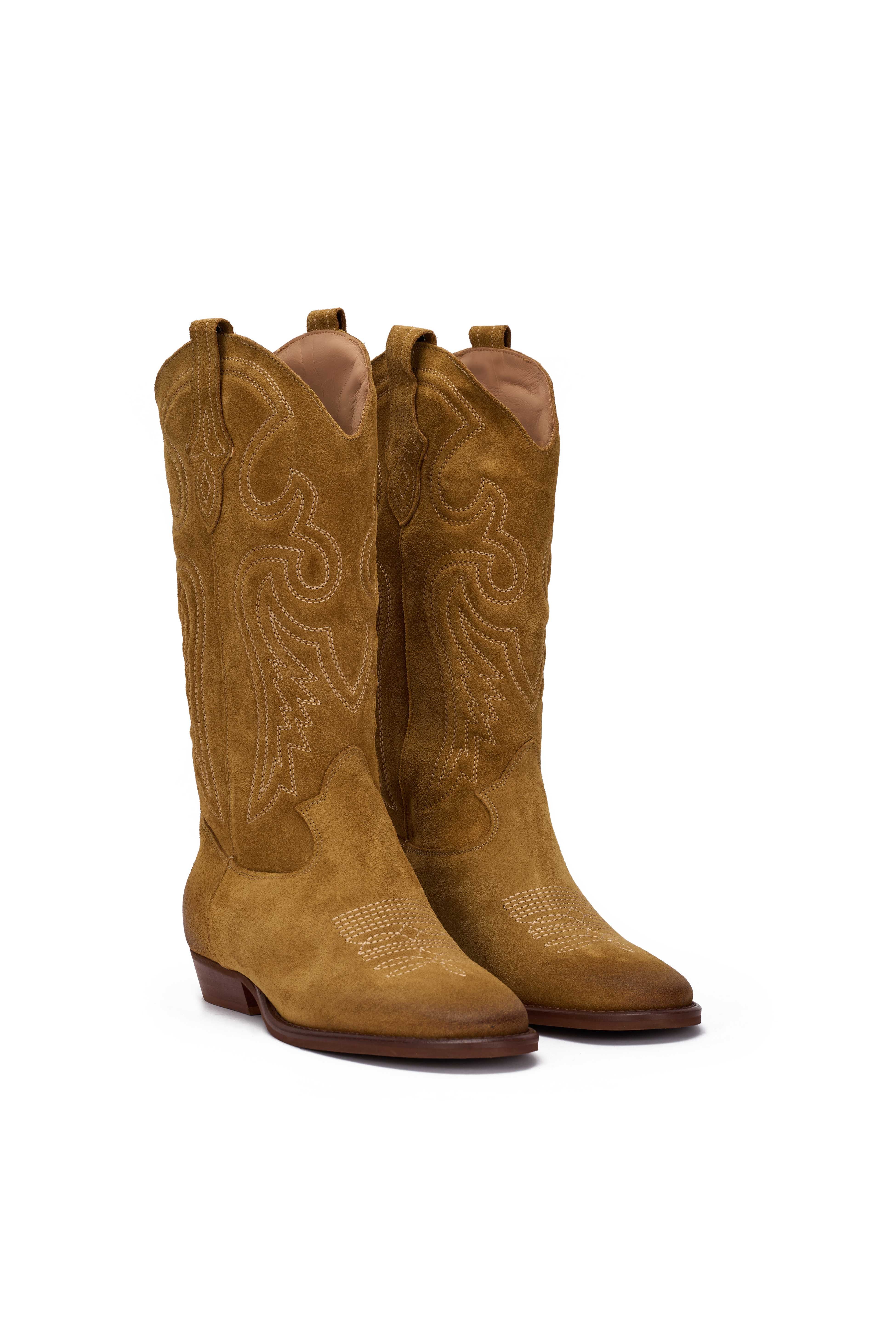 Stivale Camoscio Rame con Ricamo Beige - Durango