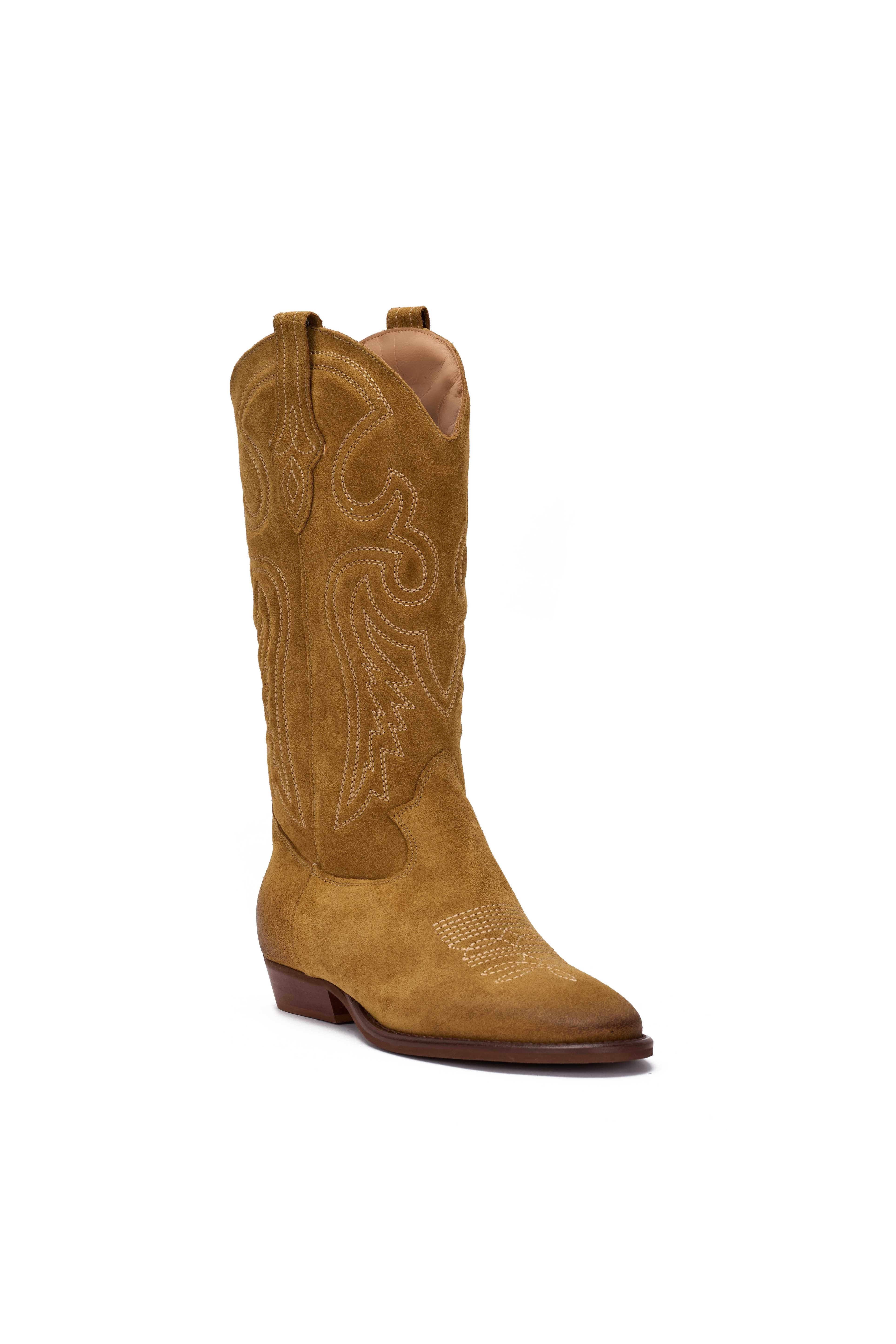 Stivale Camoscio Rame con Ricamo Beige - Durango