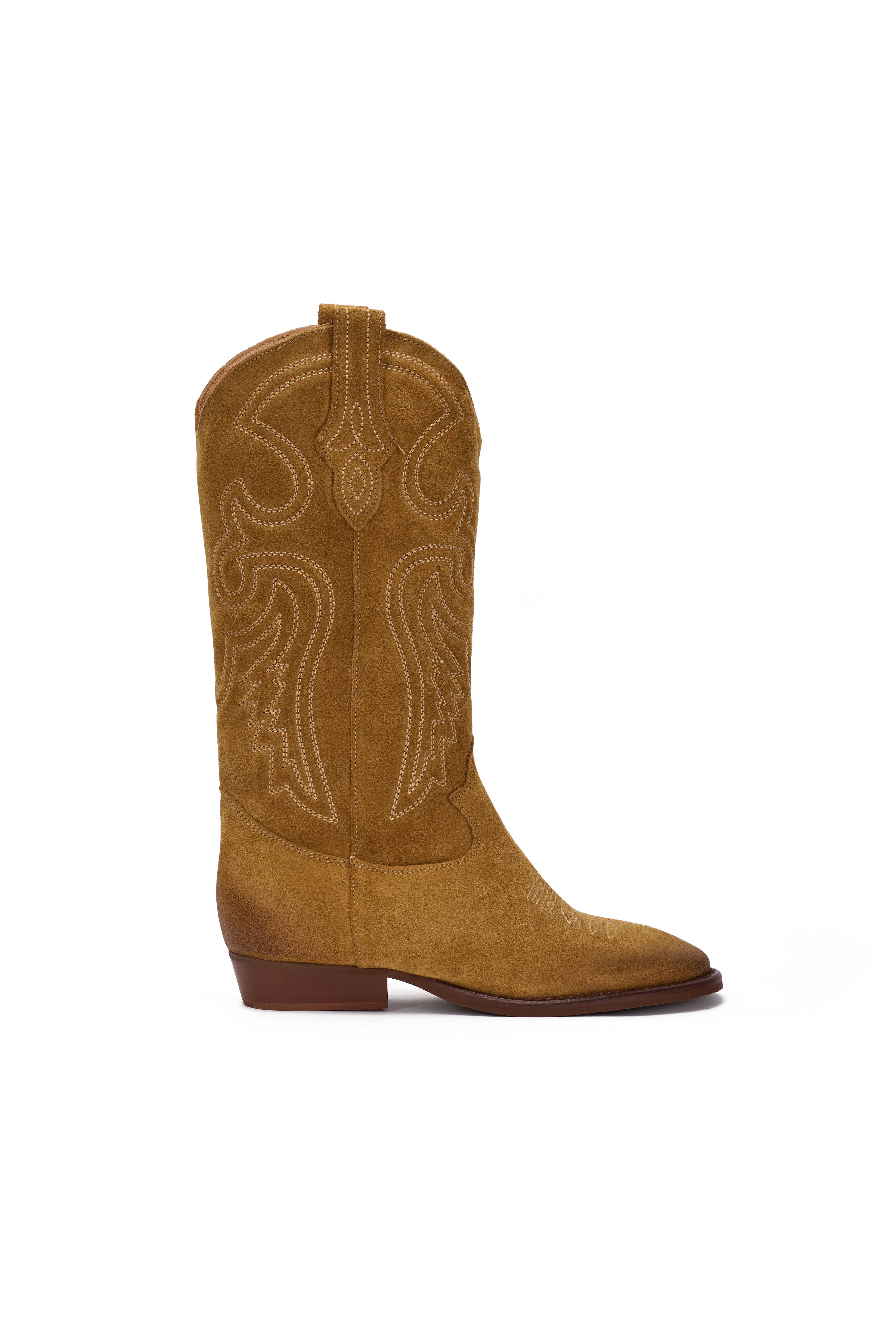 Stivale Camoscio Rame con Ricamo Beige - Durango