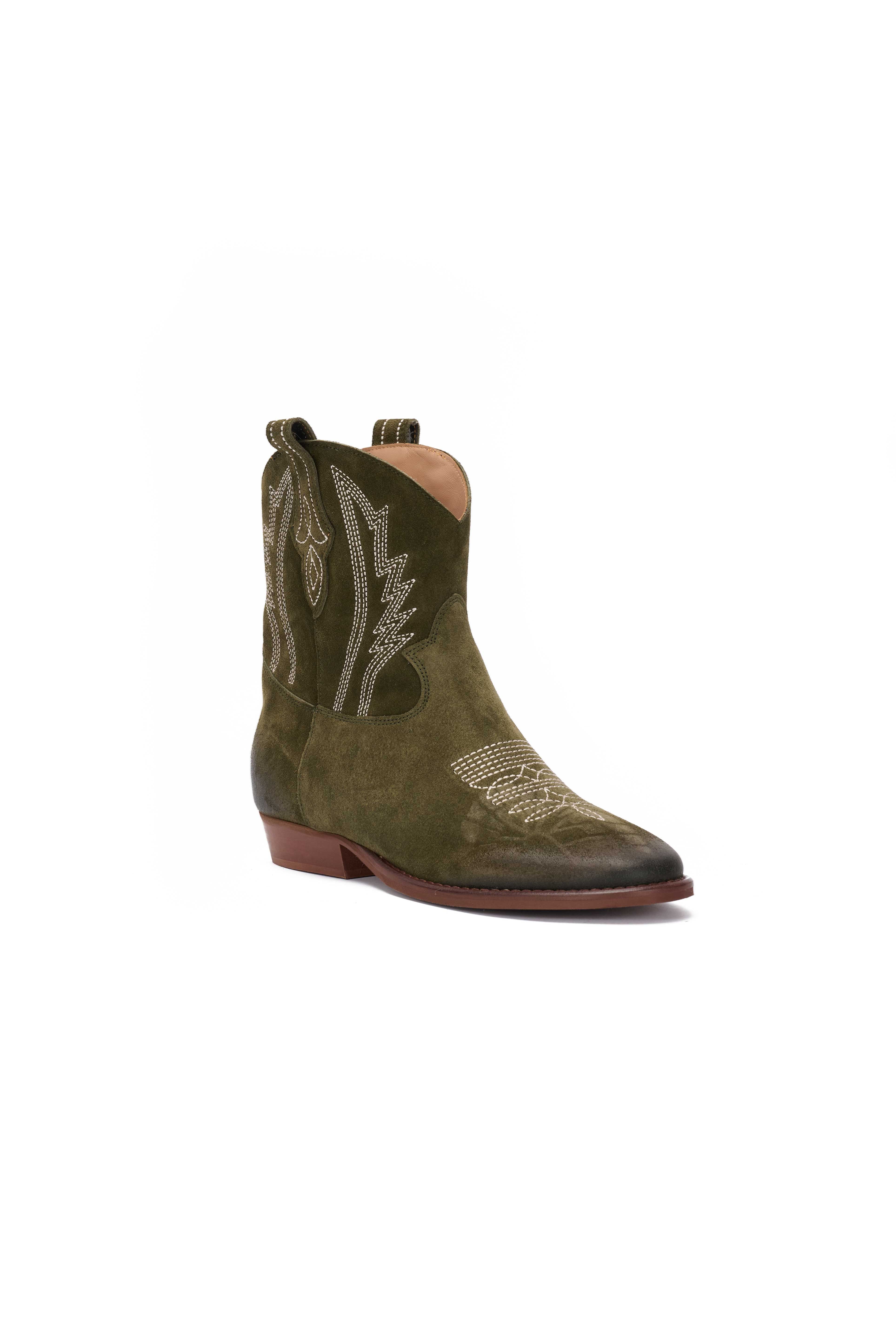Stivaletto in Camoscio Forest con Ricamo Beige - Desya