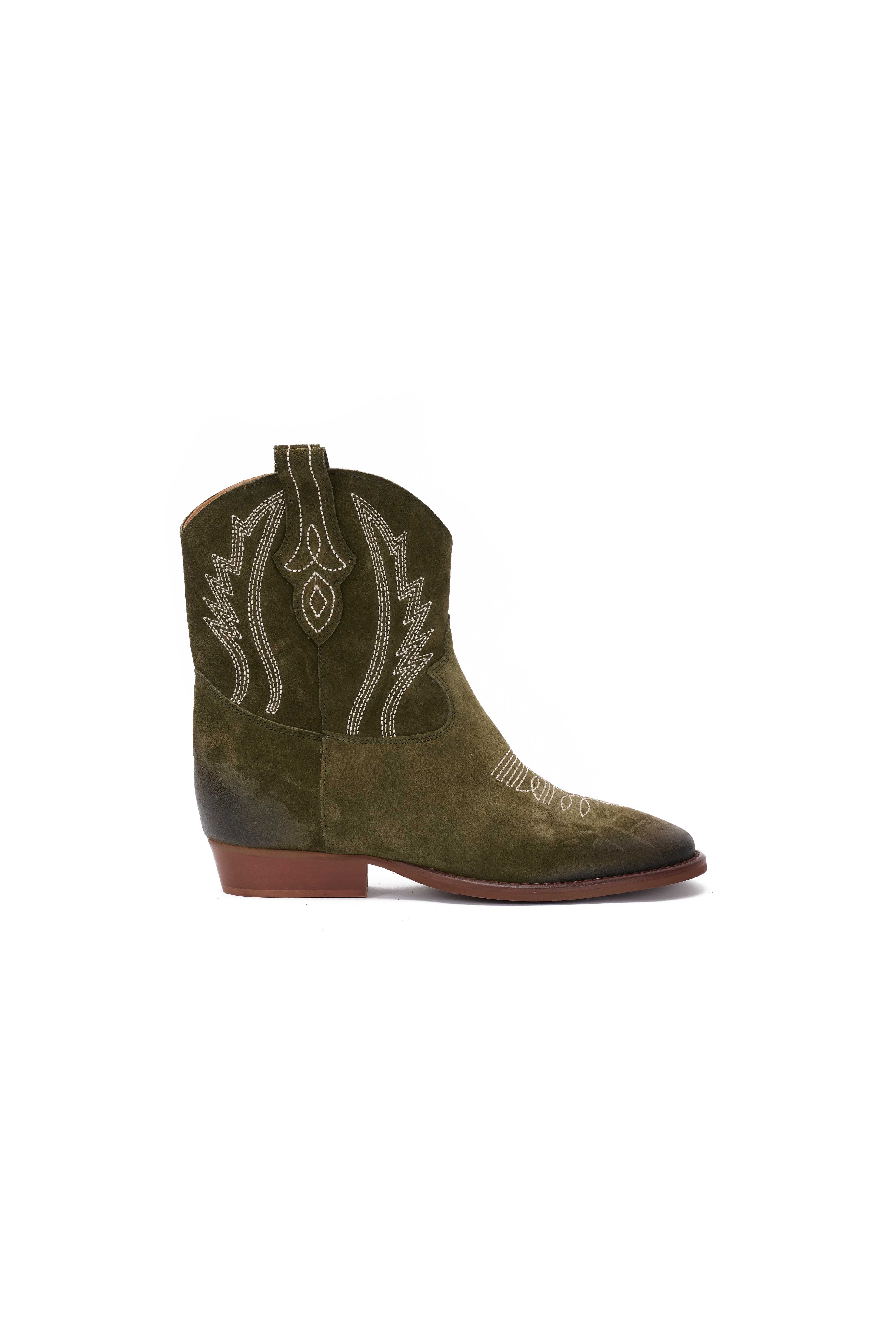 Stivaletto in Camoscio Forest con Ricamo Beige - Desya