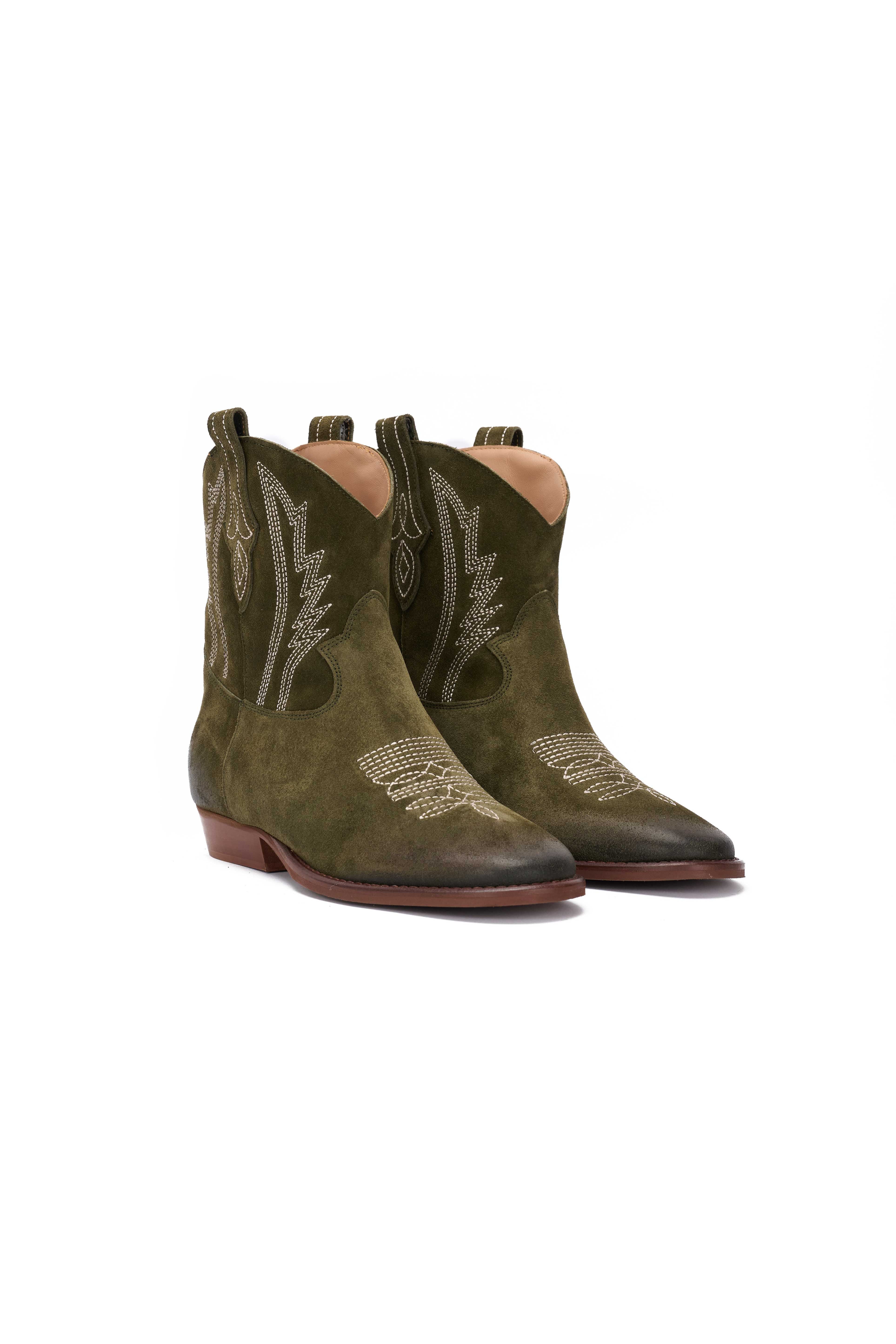 Stivaletto in Camoscio Forest con Ricamo Beige - Desya