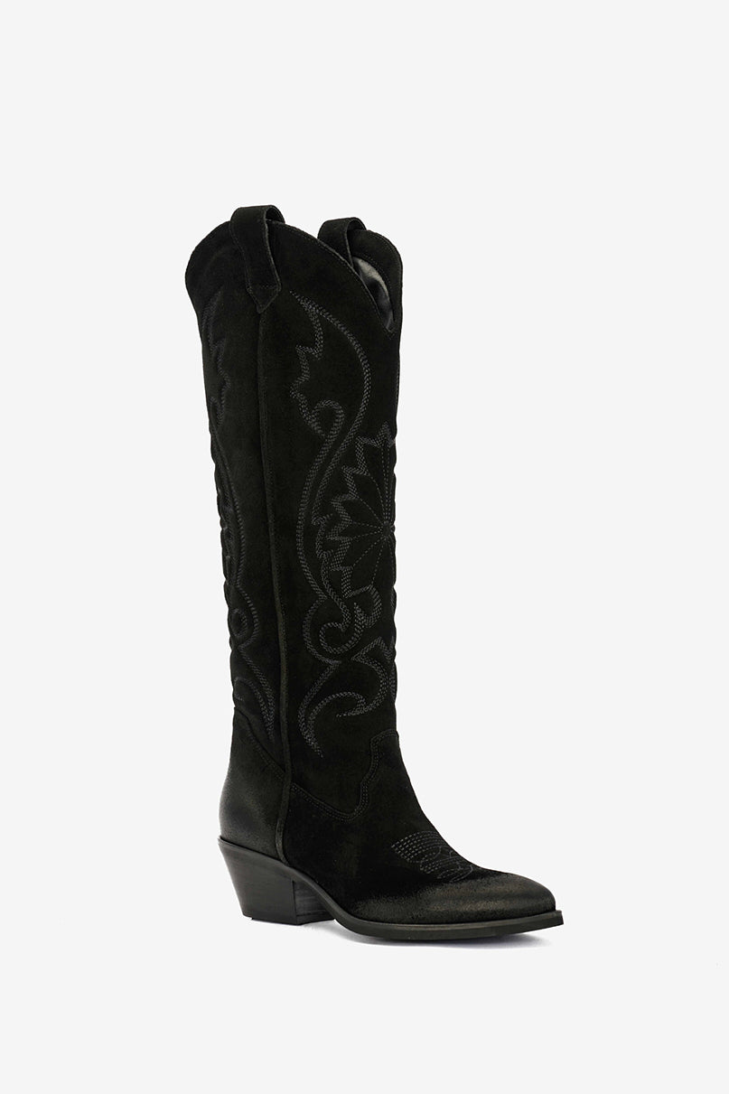 Stivale in Camoscio Nero con Ricamo - Noire