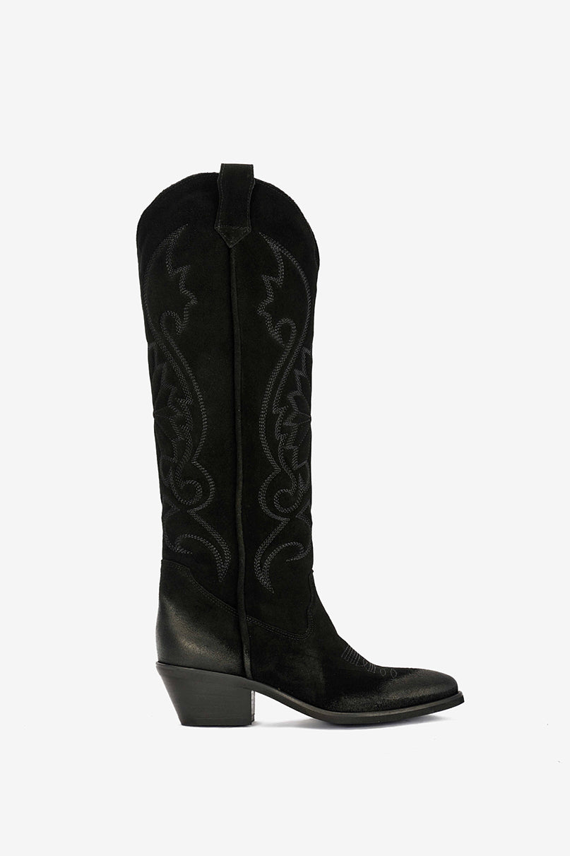 Stivale in Camoscio Nero con Ricamo - Noire