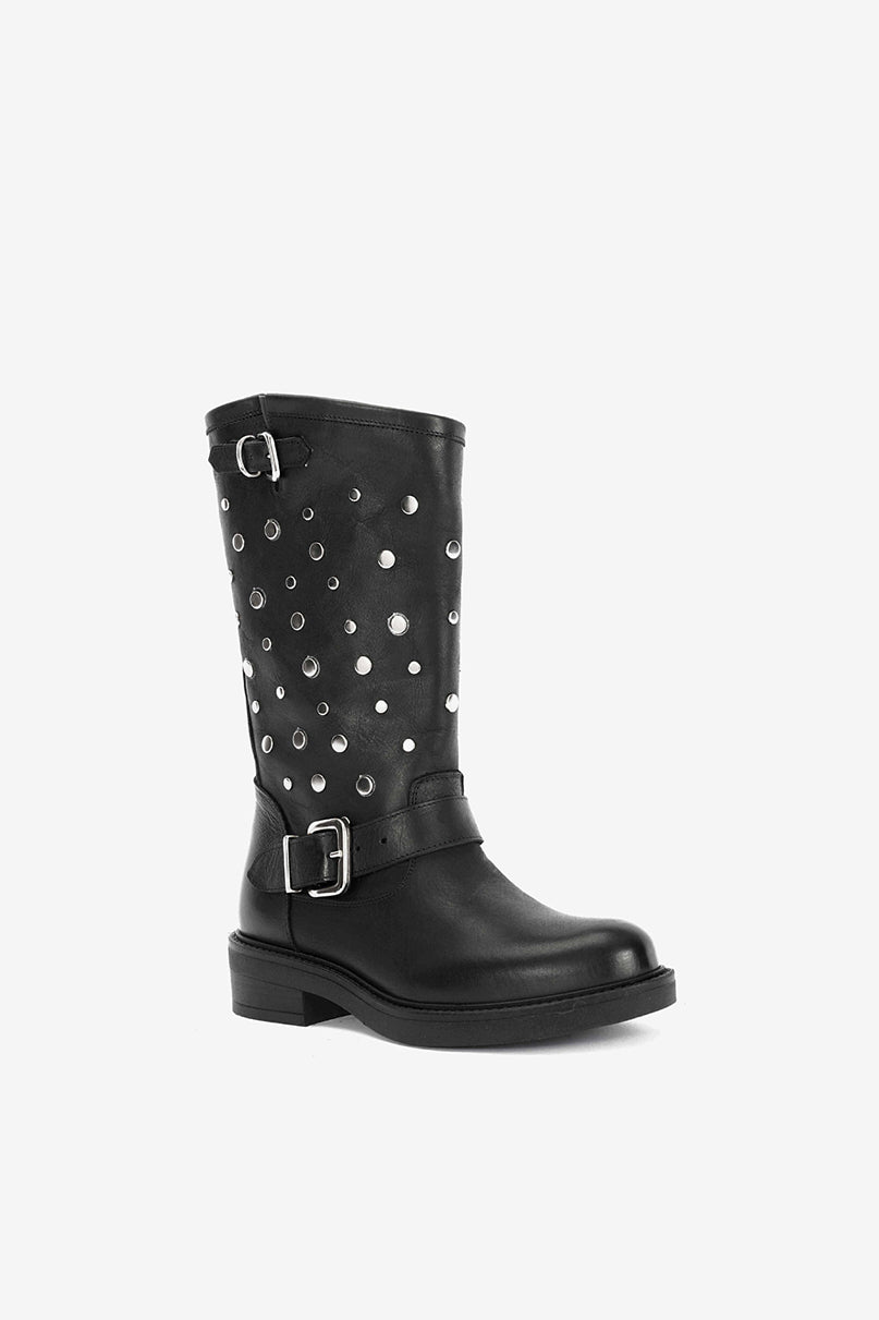 Stivale Biker in Vitello Nero - Bloom