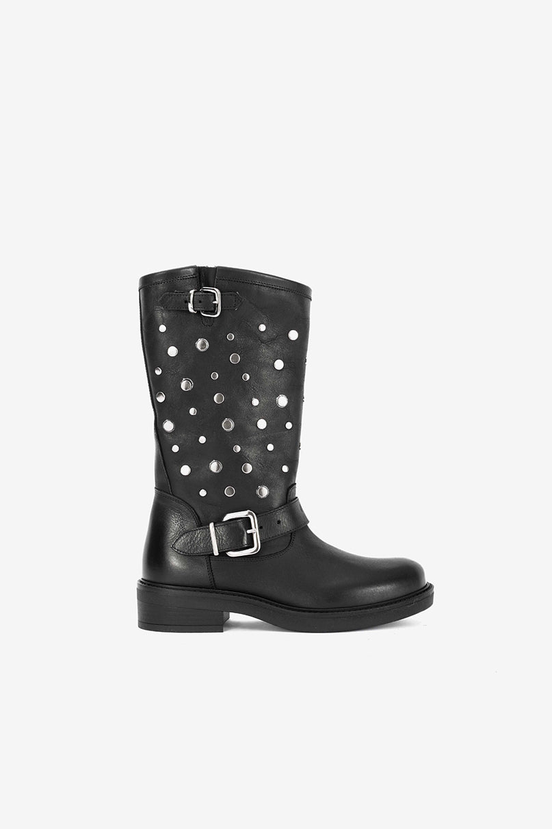 Stivale Biker in Vitello Nero - Bloom