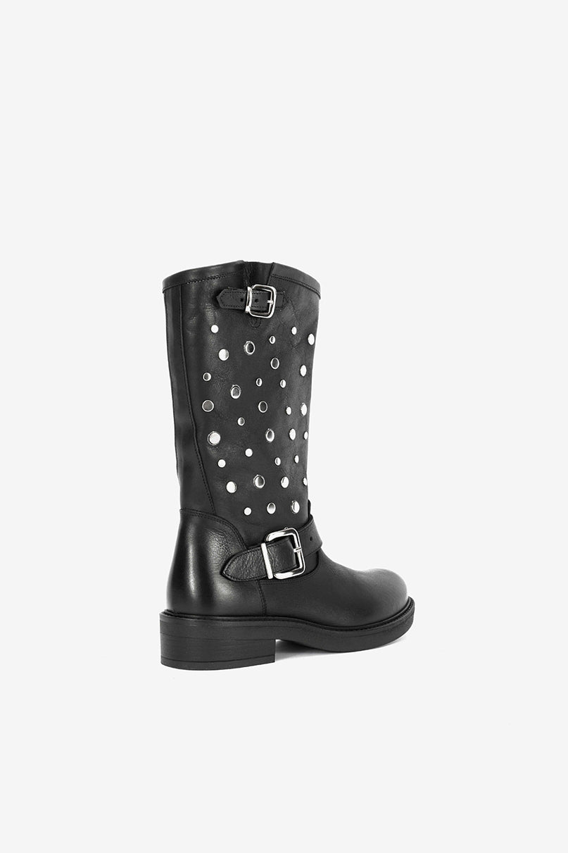 Stivale Biker in Vitello Nero - Bloom