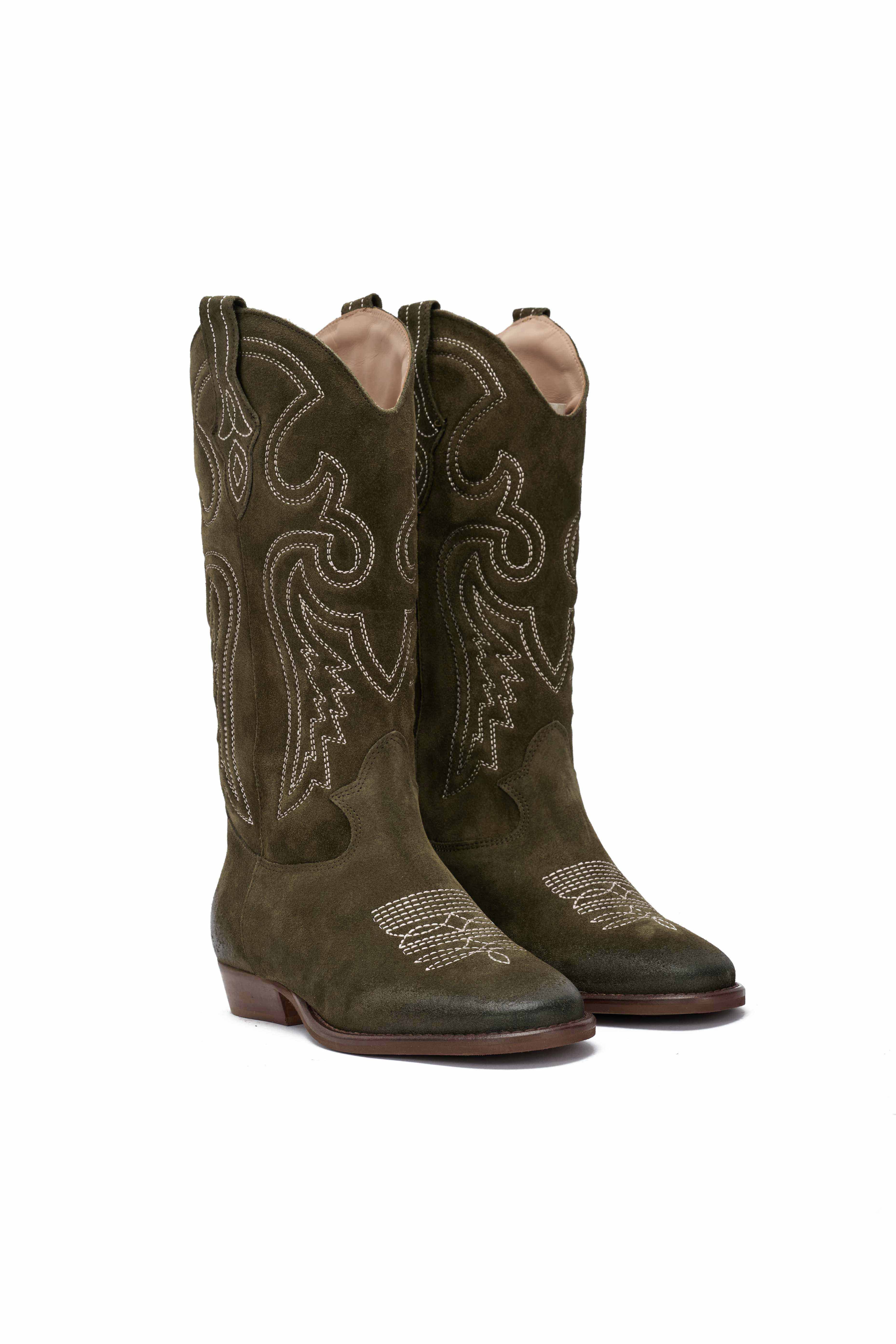 Stivale Camoscio Forest con Ricamo Beige - Durango