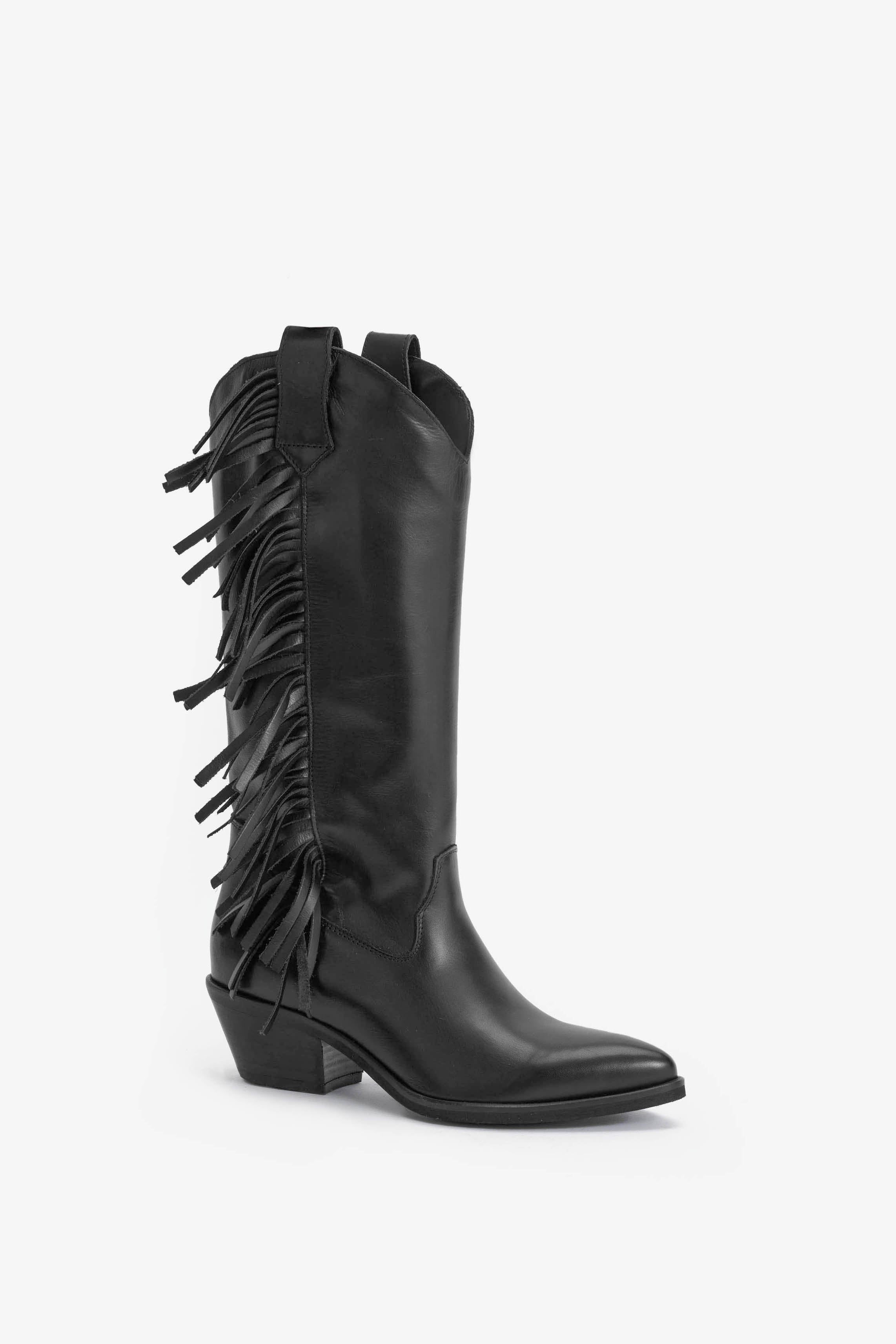 Stivale in Vitello Nero e Frange - Sayra