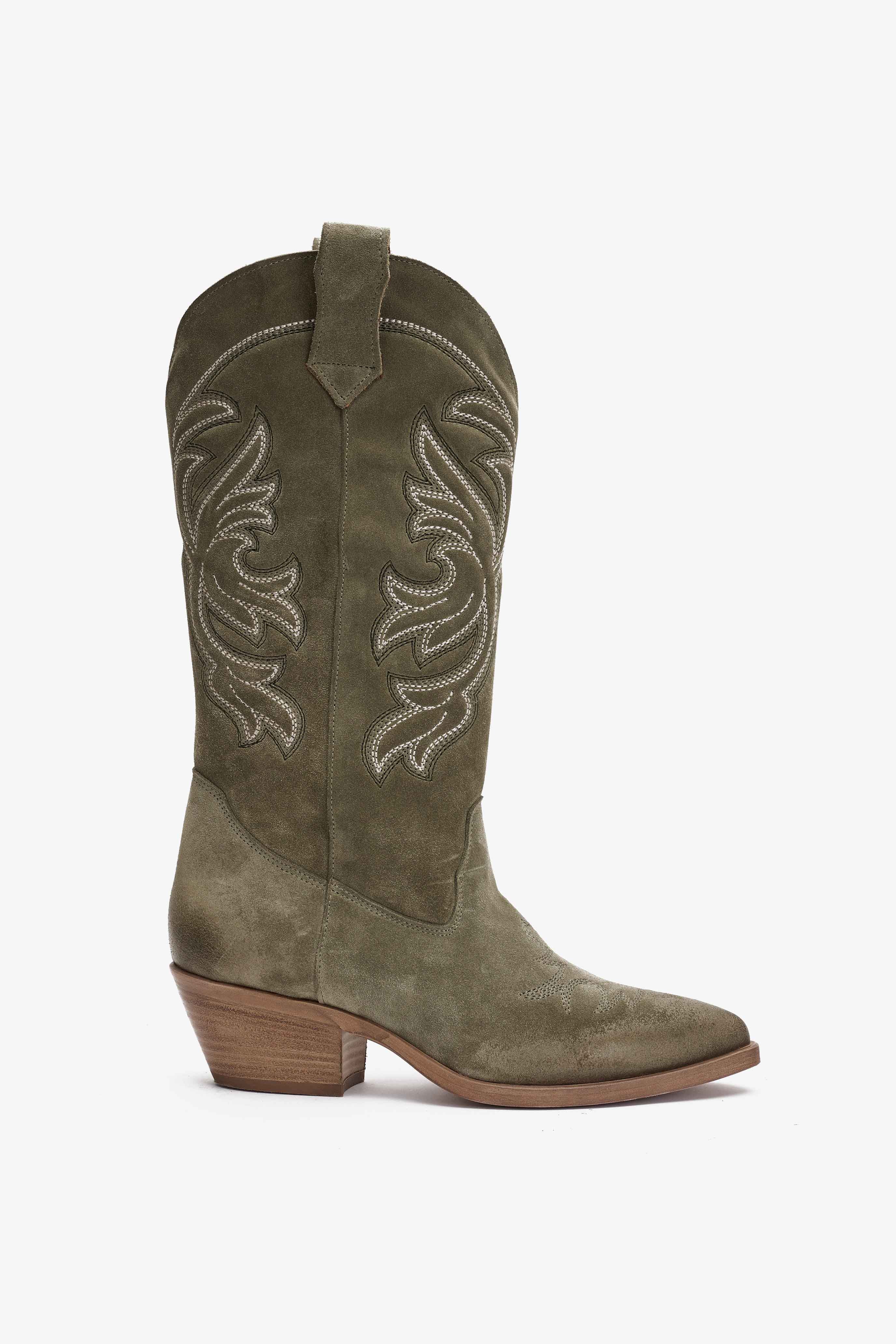 Stivale Texano in Camoscio Verde con Ricamo - Selva