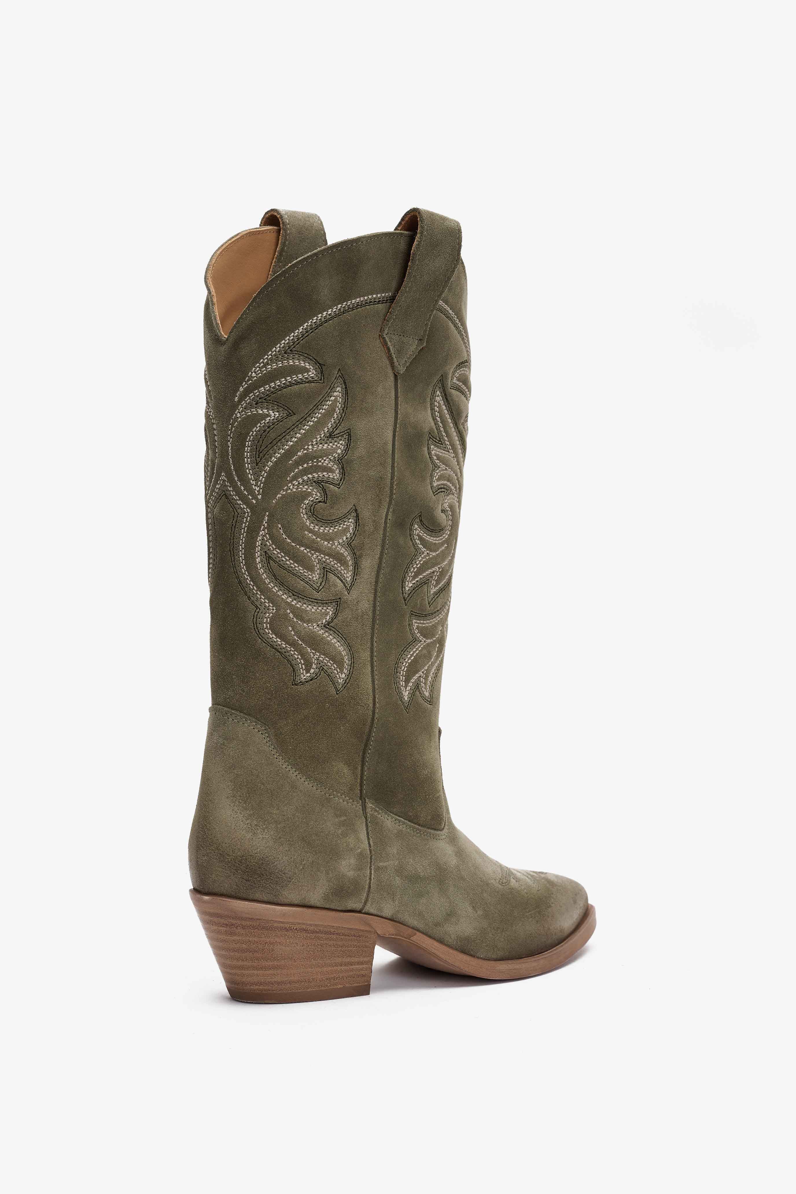 Stivale Texano in Camoscio Bambù con Ricamo - Selva