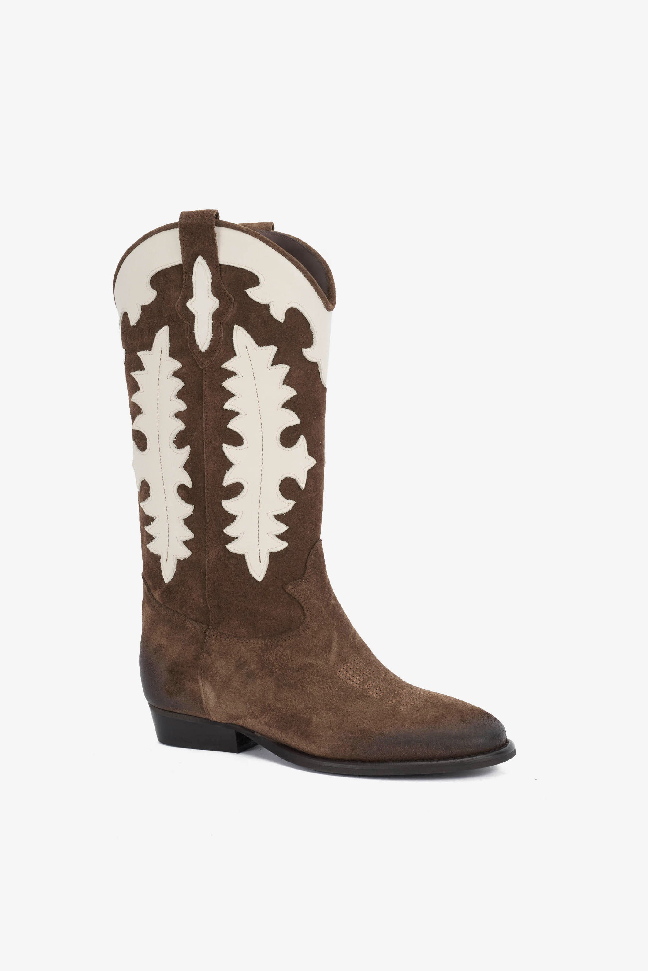 Stivale in Camoscio Tabacco e Riporti Panna - Aurora