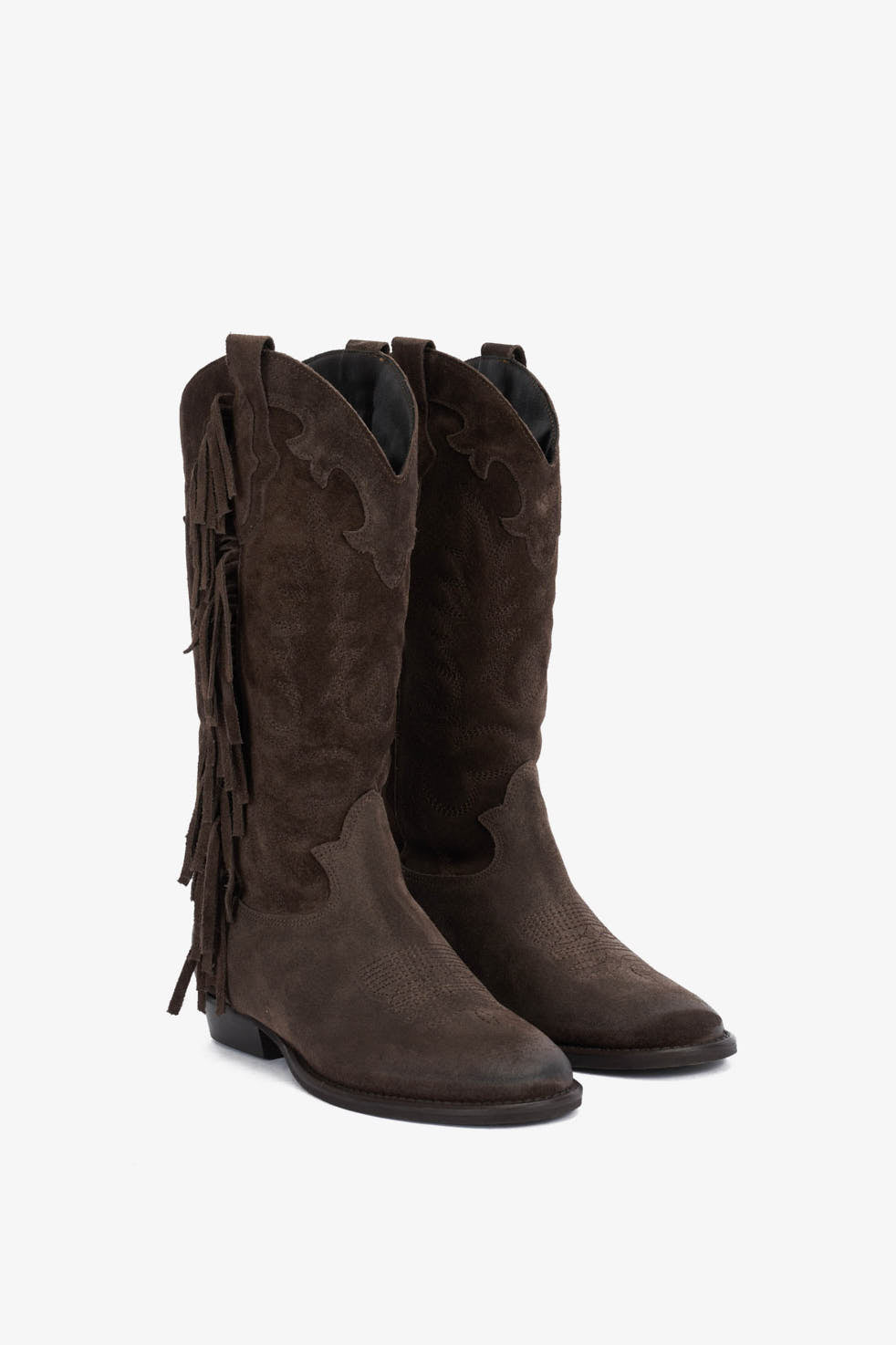 Stivale in Camoscio T.Moro con Ricamo e Frange - Electra