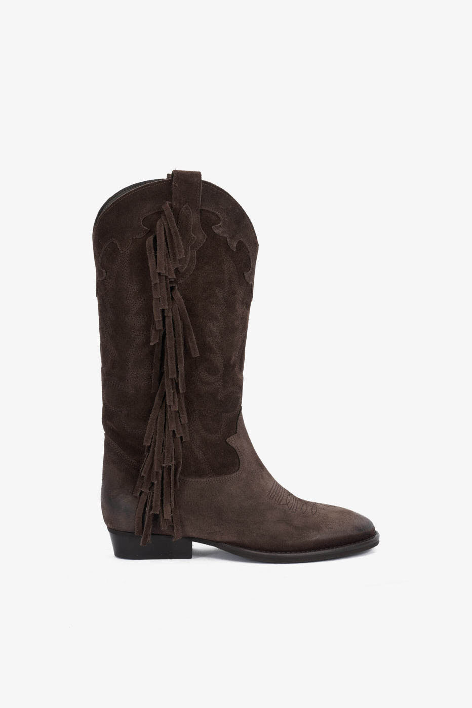 Stivale in Camoscio T.Moro con Ricamo e Frange - Electra