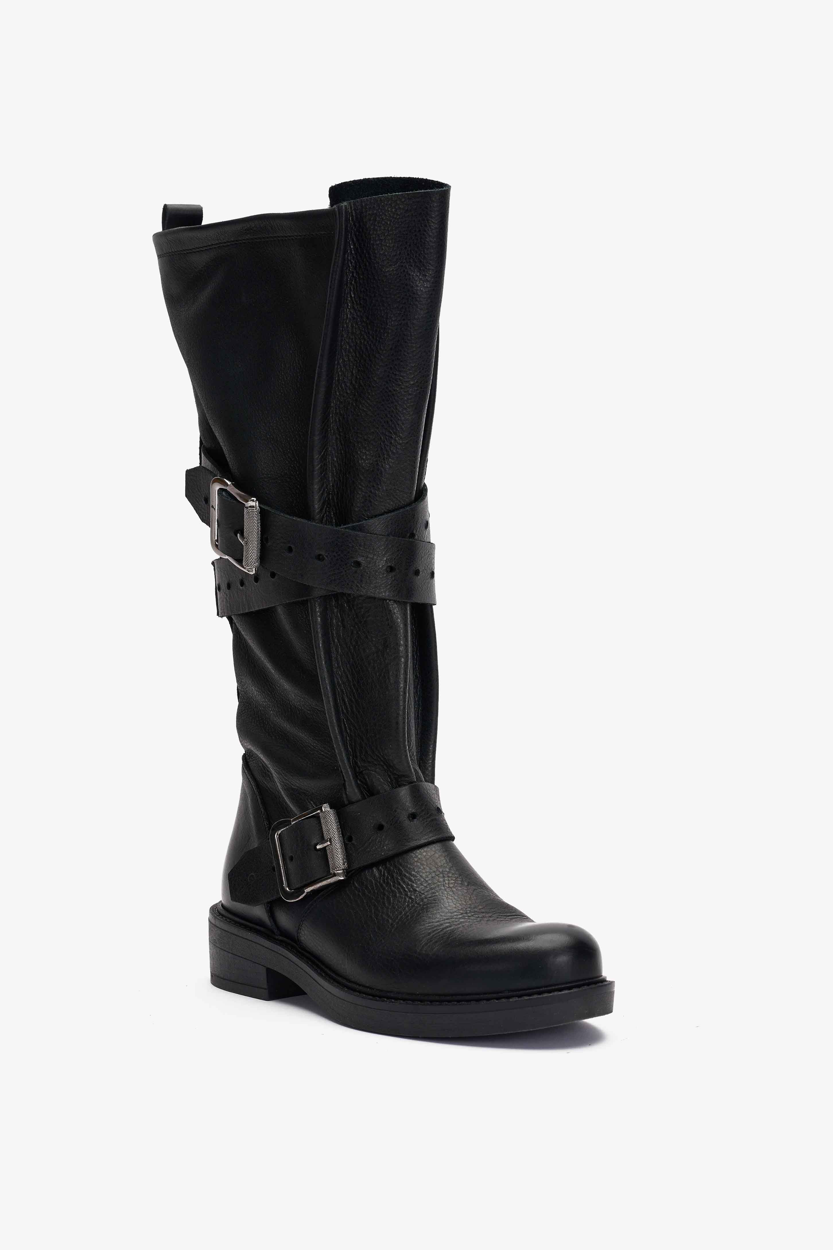 Stivale Biker in Vitello Nero - Nyx