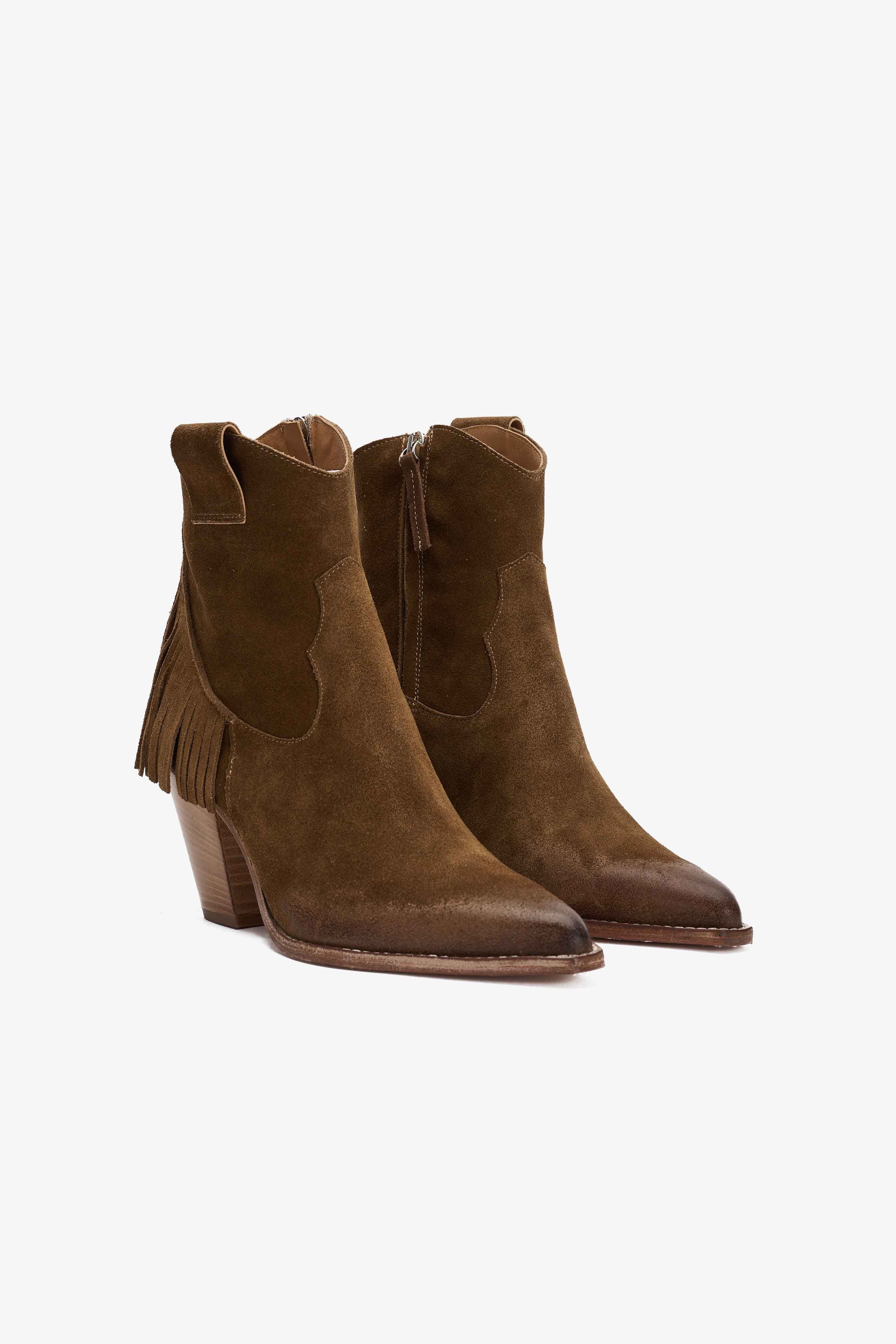 Stivaletto in Camoscio Tabacco con Frange - Ember