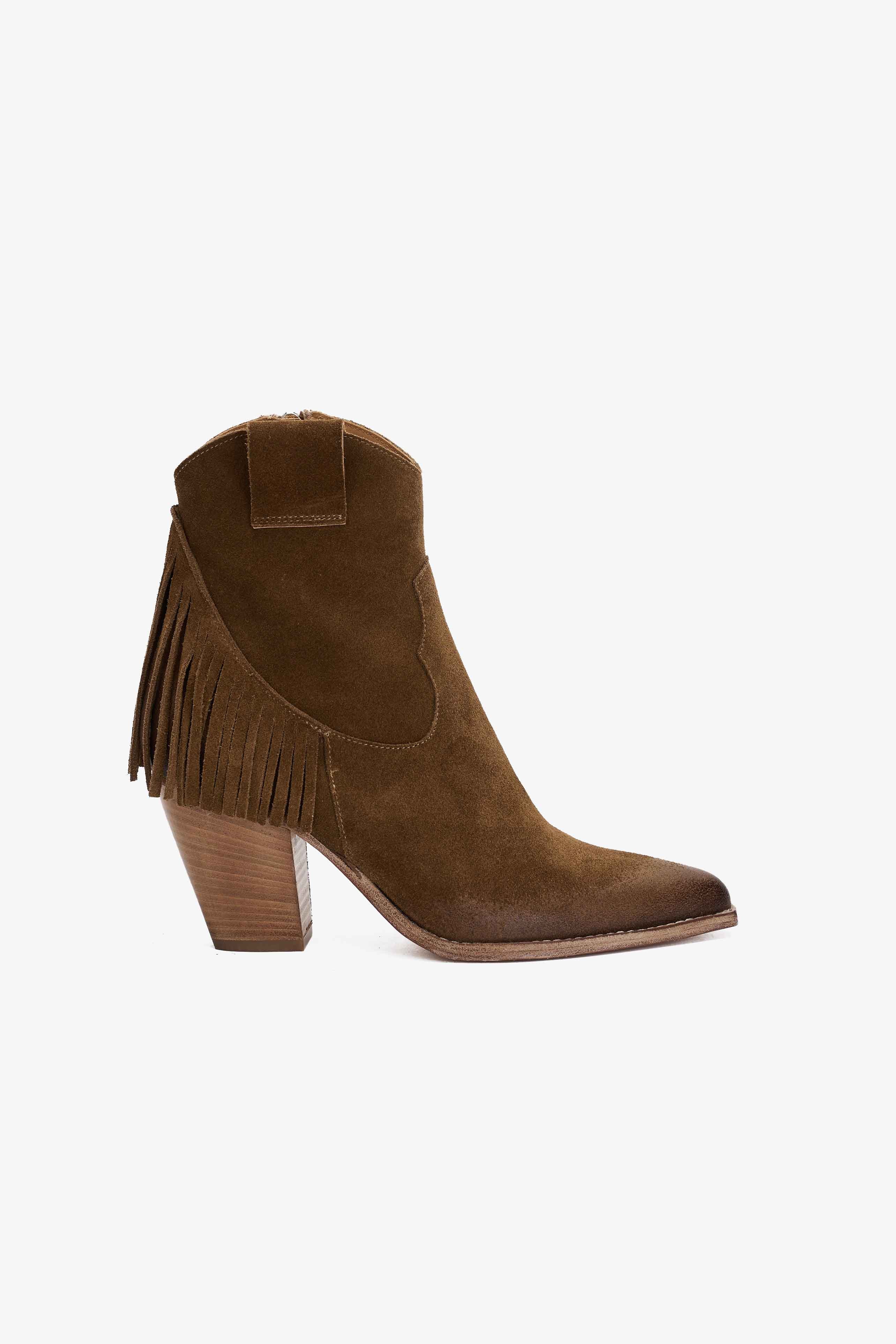 Stivaletto in Camoscio Tabacco con Frange - Ember