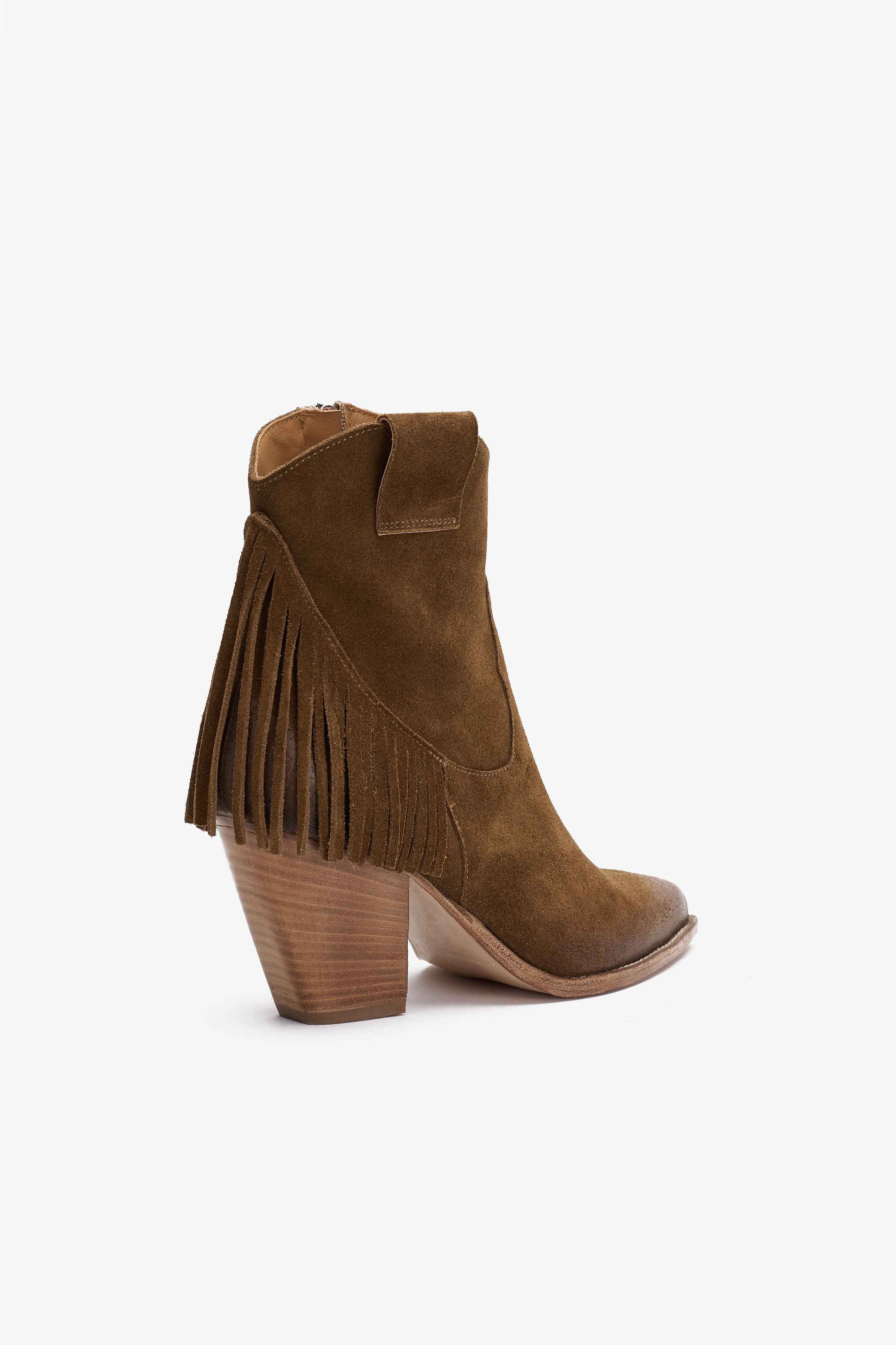Stivaletto in Camoscio Tabacco con Frange - Ember