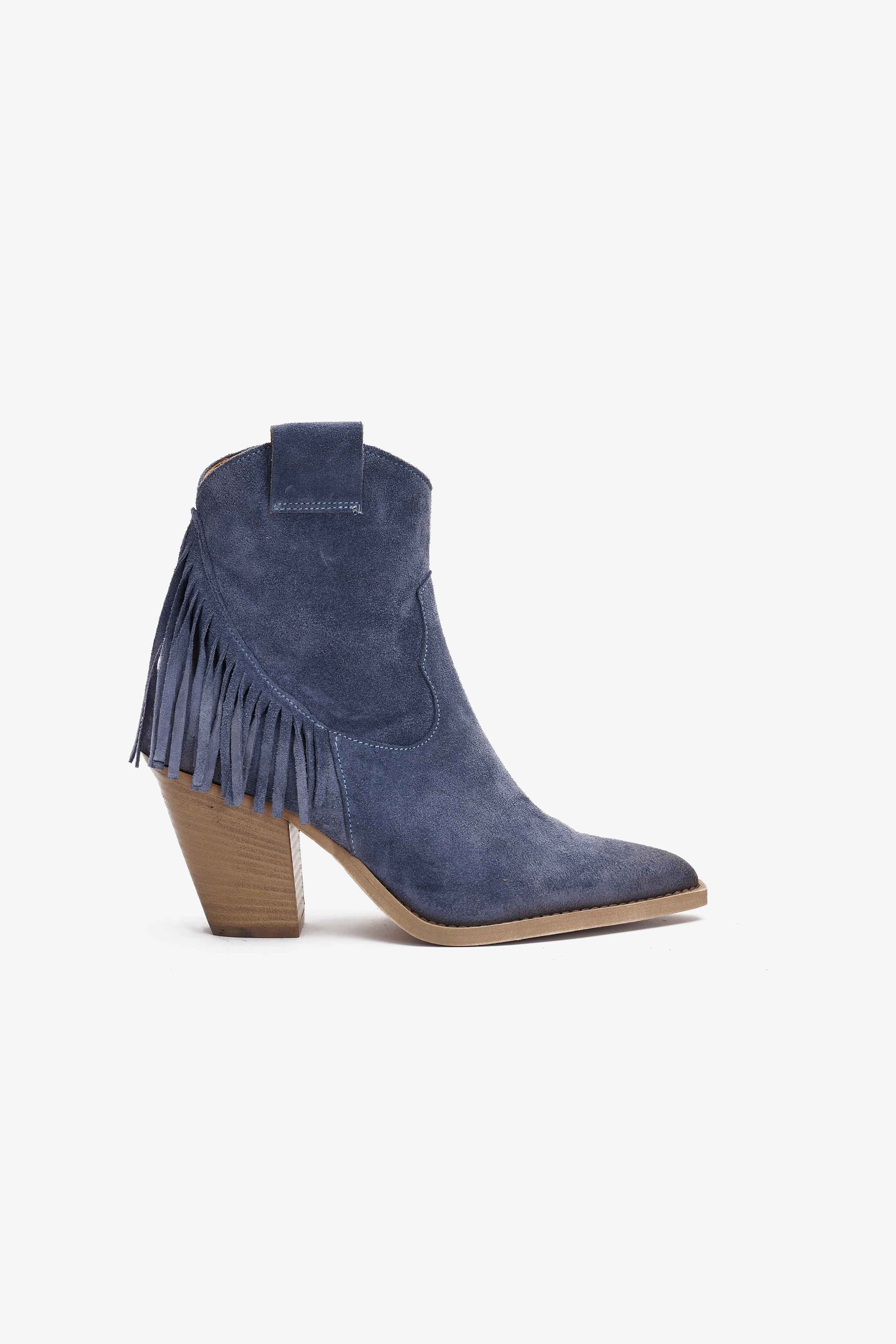 Stivaletto in Camoscio Blu Denim con Frange - Ember