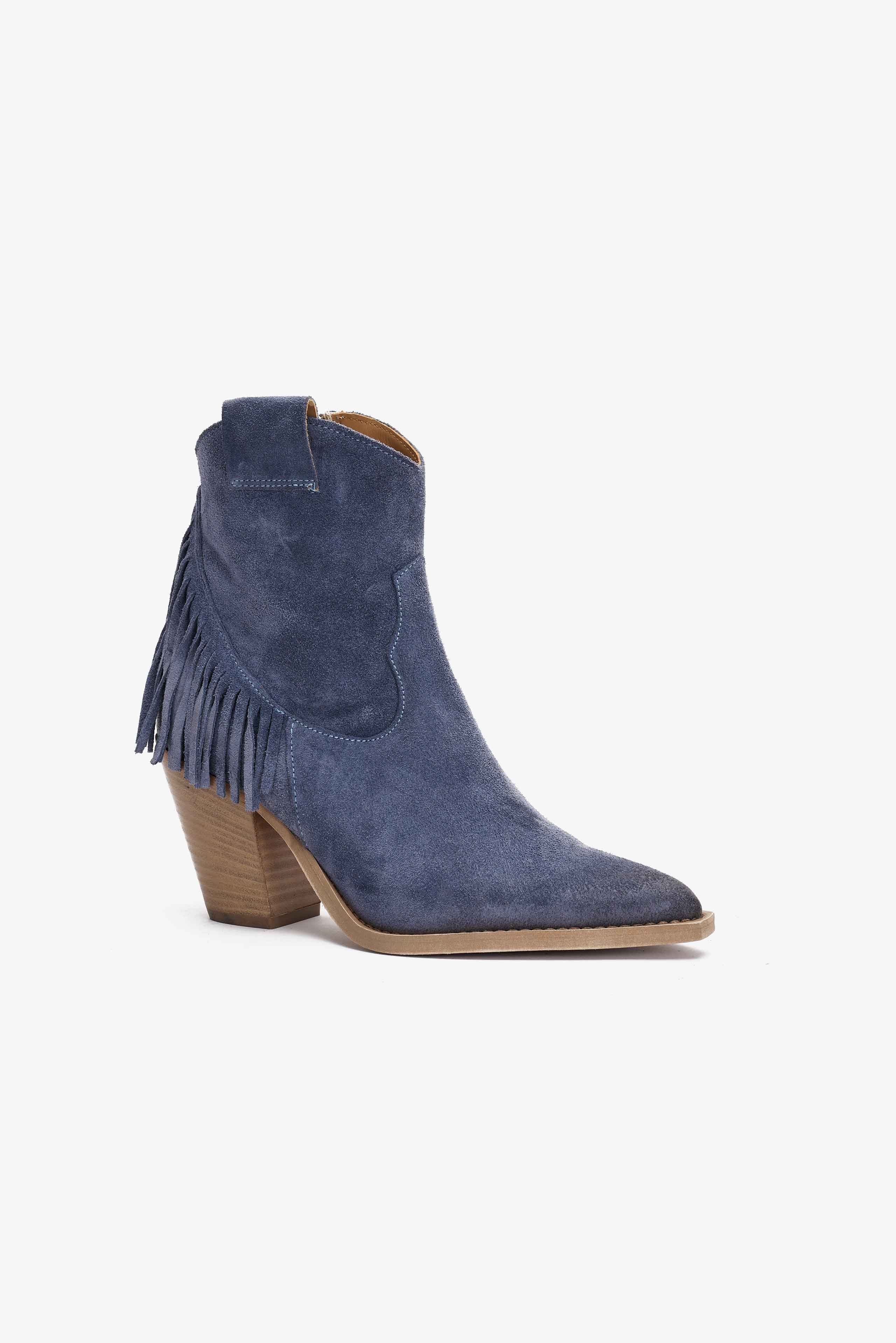 Stivaletto in Camoscio Blu Denim con Frange - Ember