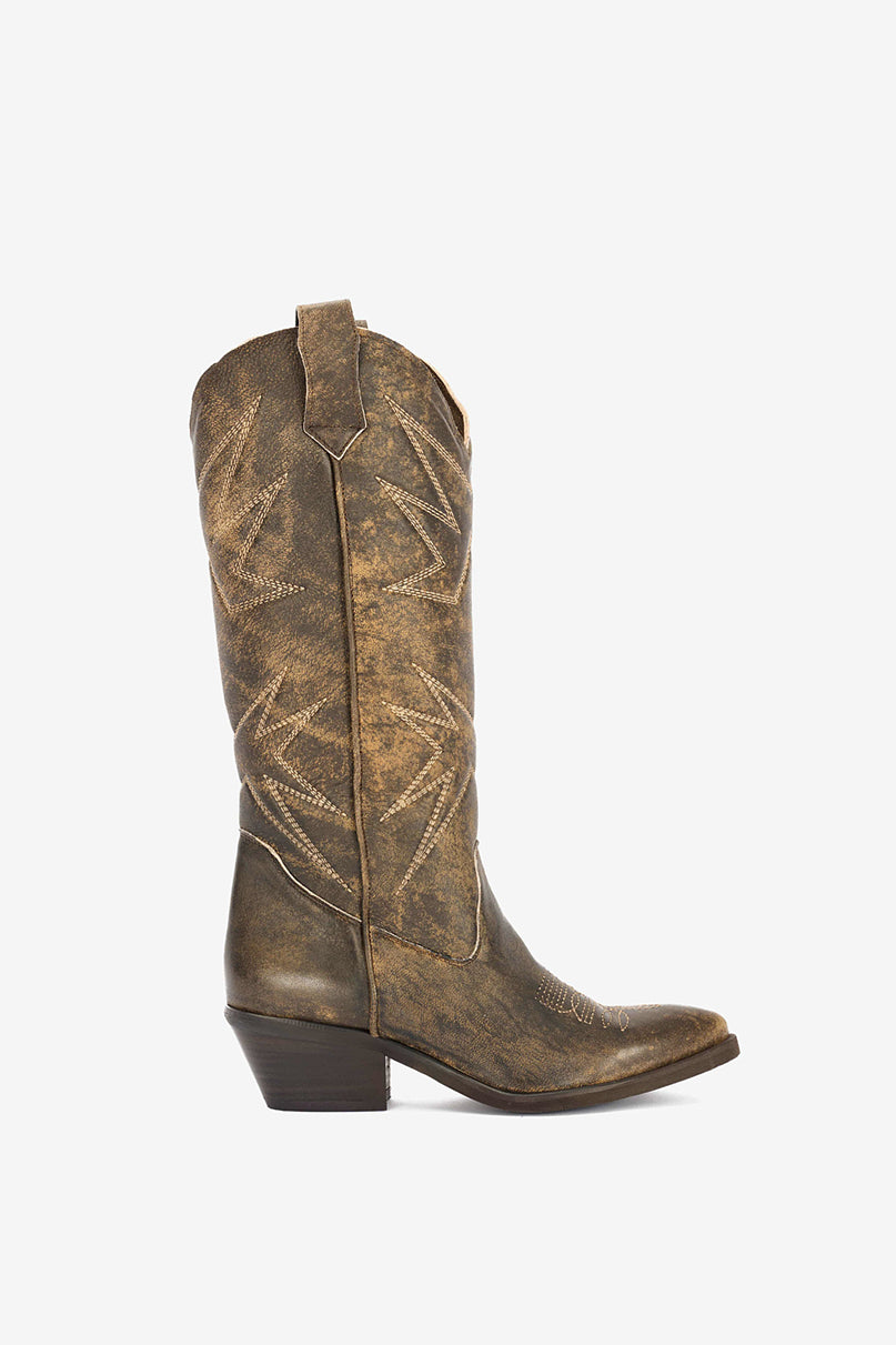 Stivale in Vintage Brown e Ricamo Stella - Luce