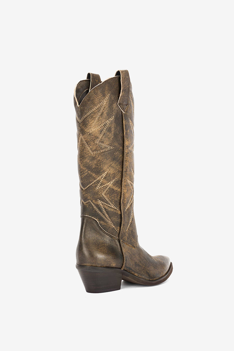 Stivale in Vintage Brown e Ricamo Stella - Luce