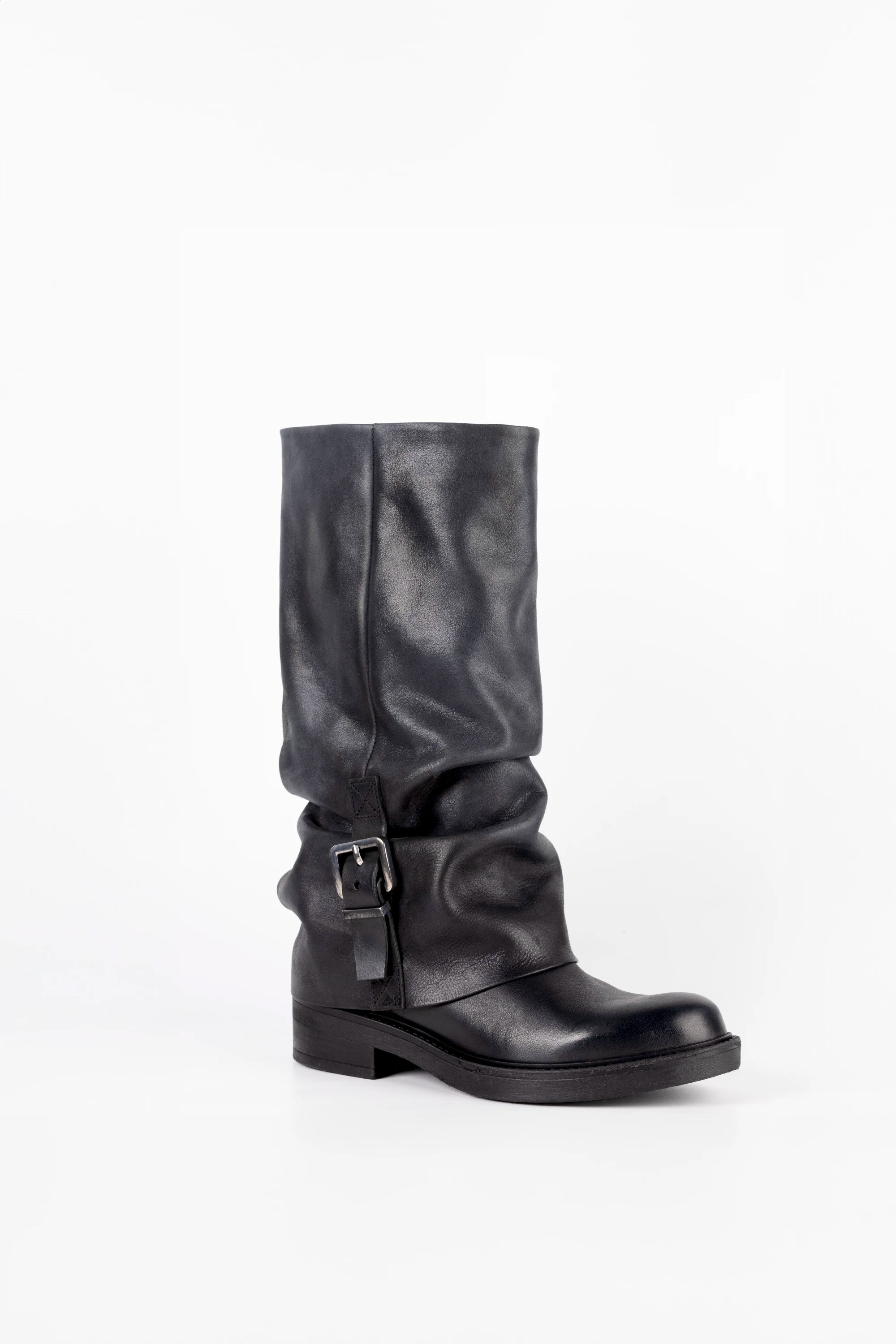 Stivale Biker in Vitello Nero - Rhea