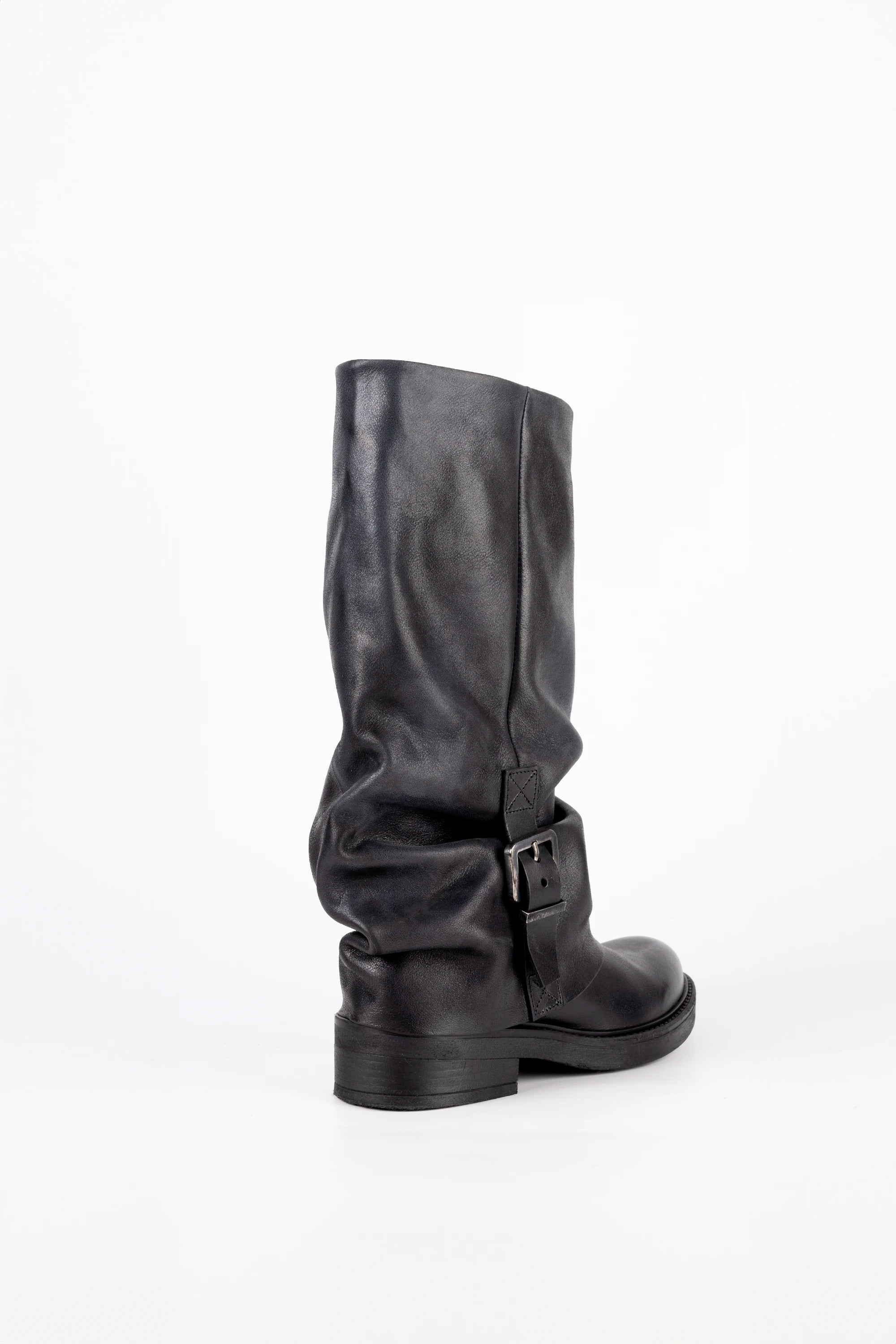 Stivale Biker in Vitello Nero - Rhea
