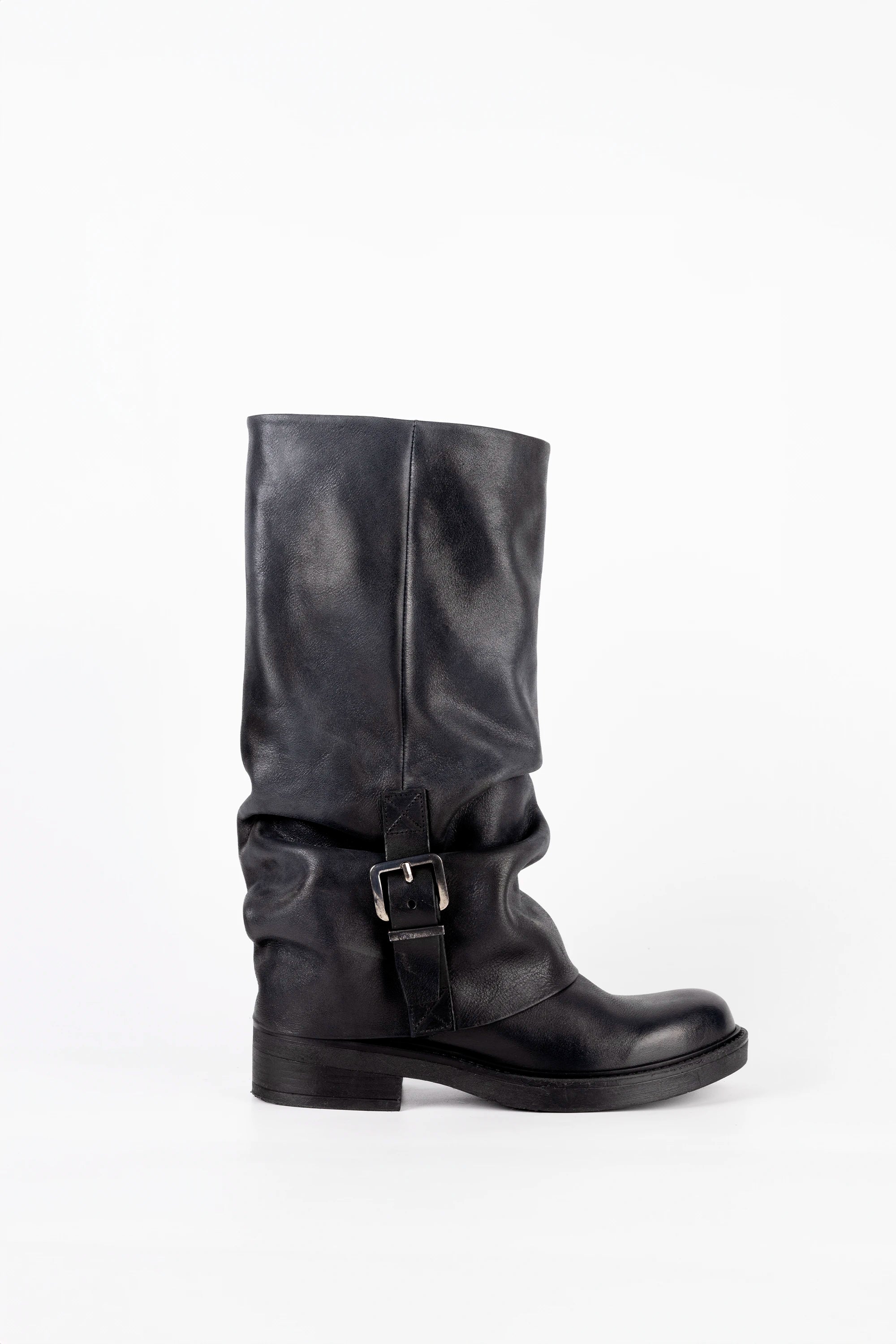 Stivale Biker in Vitello Nero - Rhea